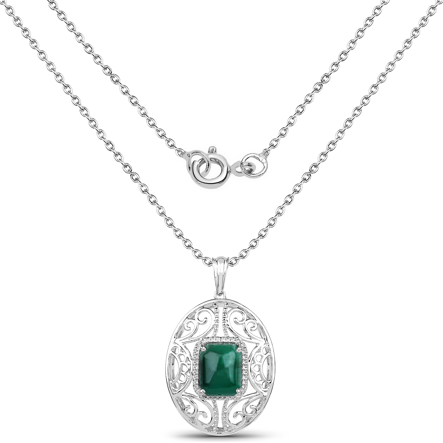 5.68 Carat Genuine Emerald .925 Sterling Silver Pendant