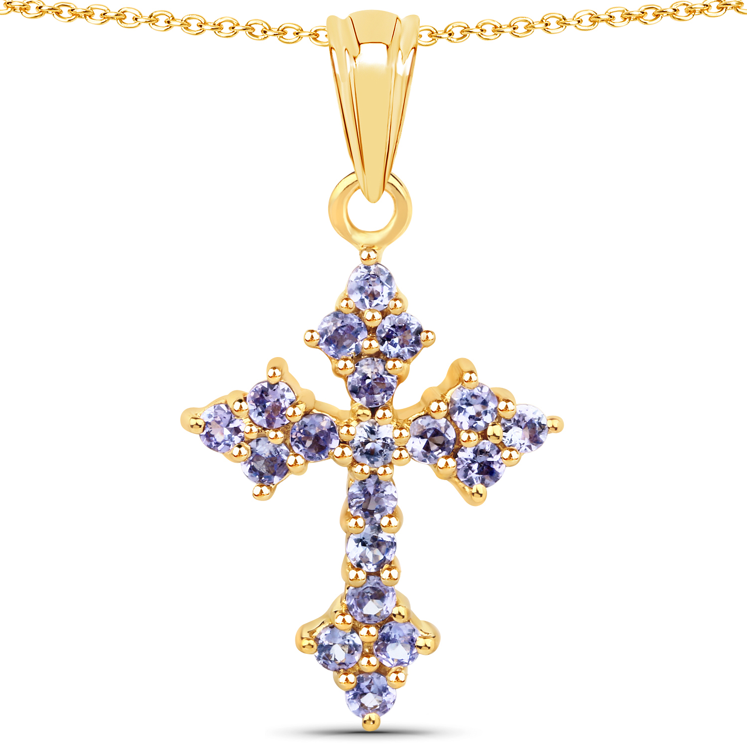 18K Yellow Gold Plated 1.33 Carat Genuine Tanzanite .925 Sterling Silver Pendant