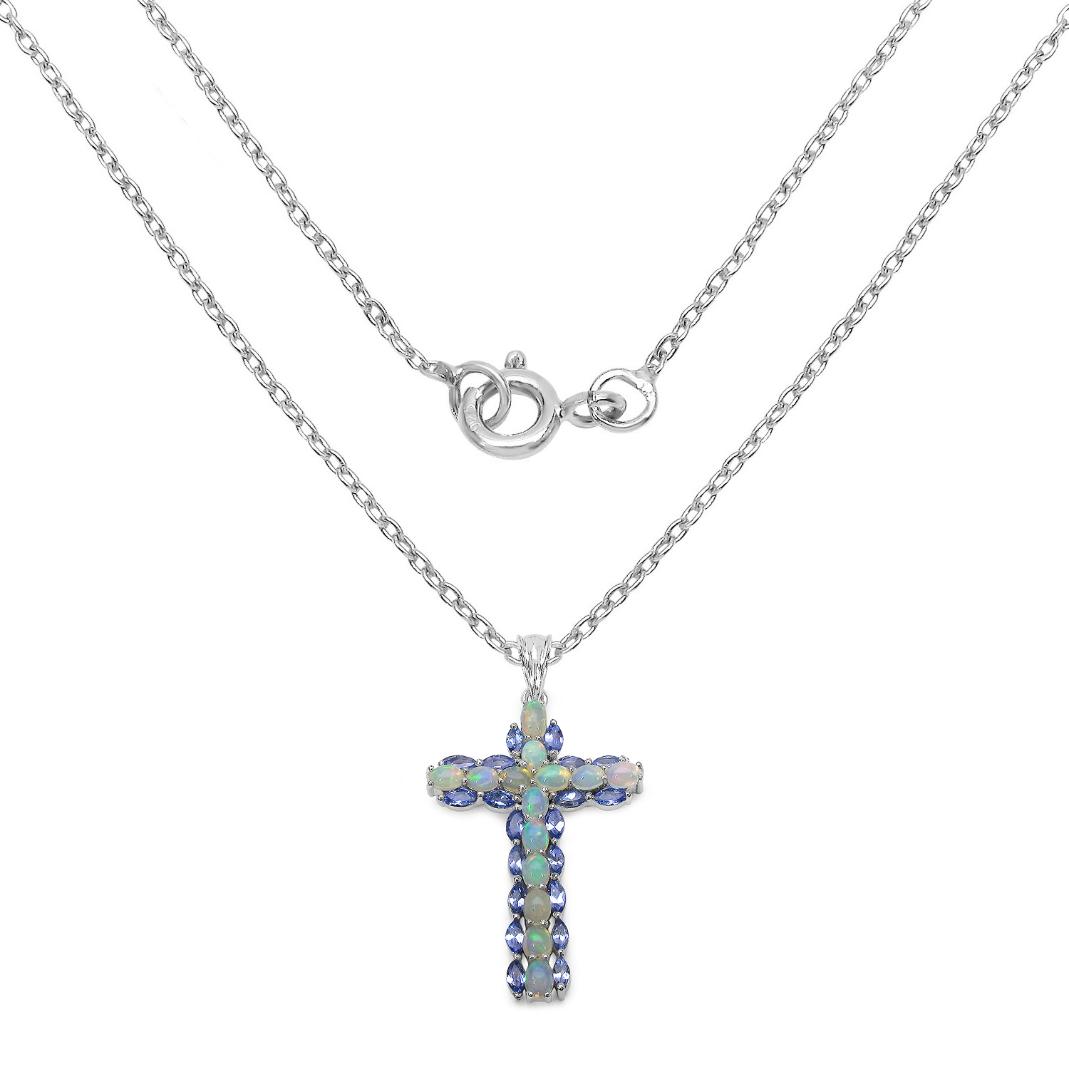 3.32 Carat Genuine Ethiopian Opal and Tanzanite .925 Sterling Silver Pendant