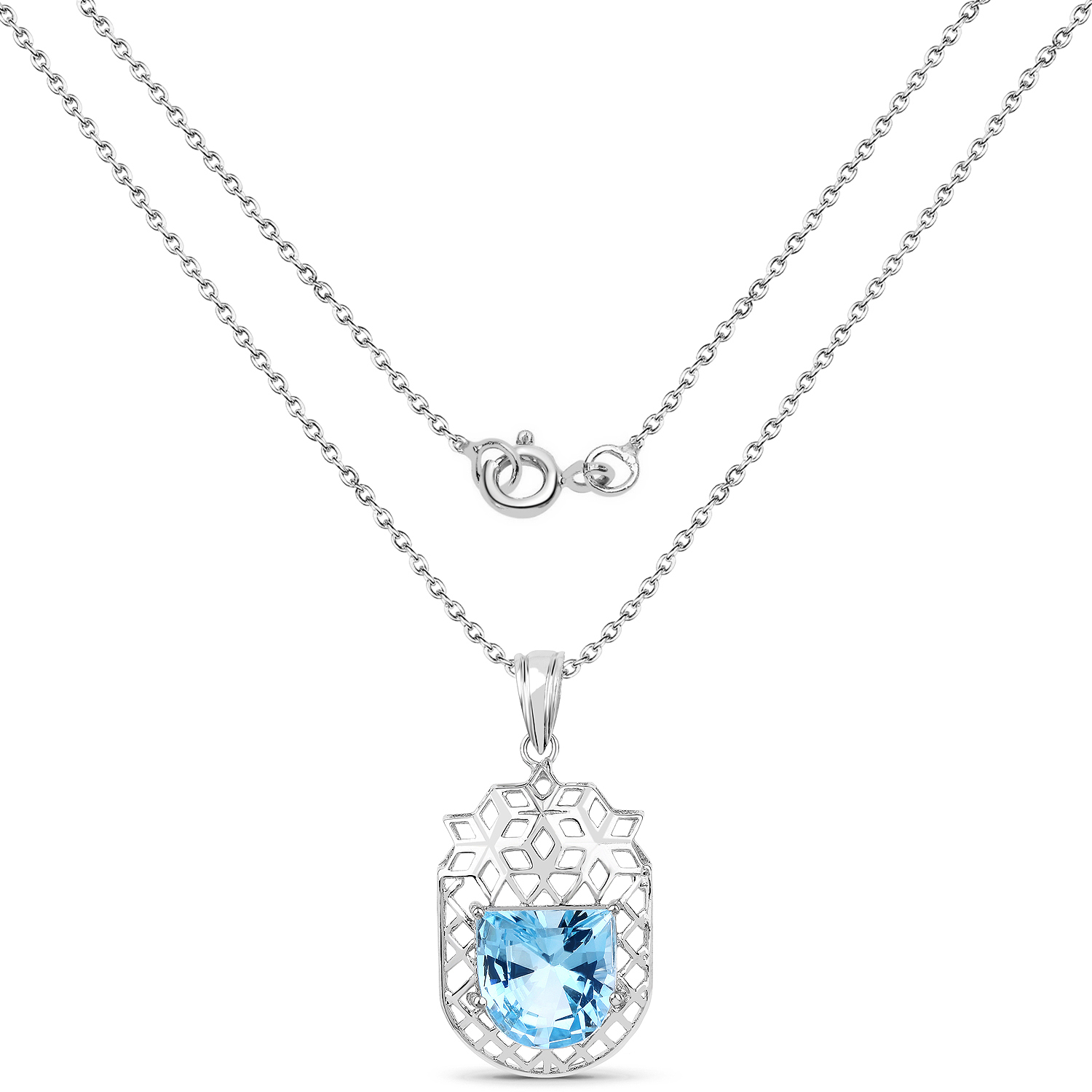 4.30 Carat Genuine Blue Topaz .925 Sterling Silver Fancy Pendant