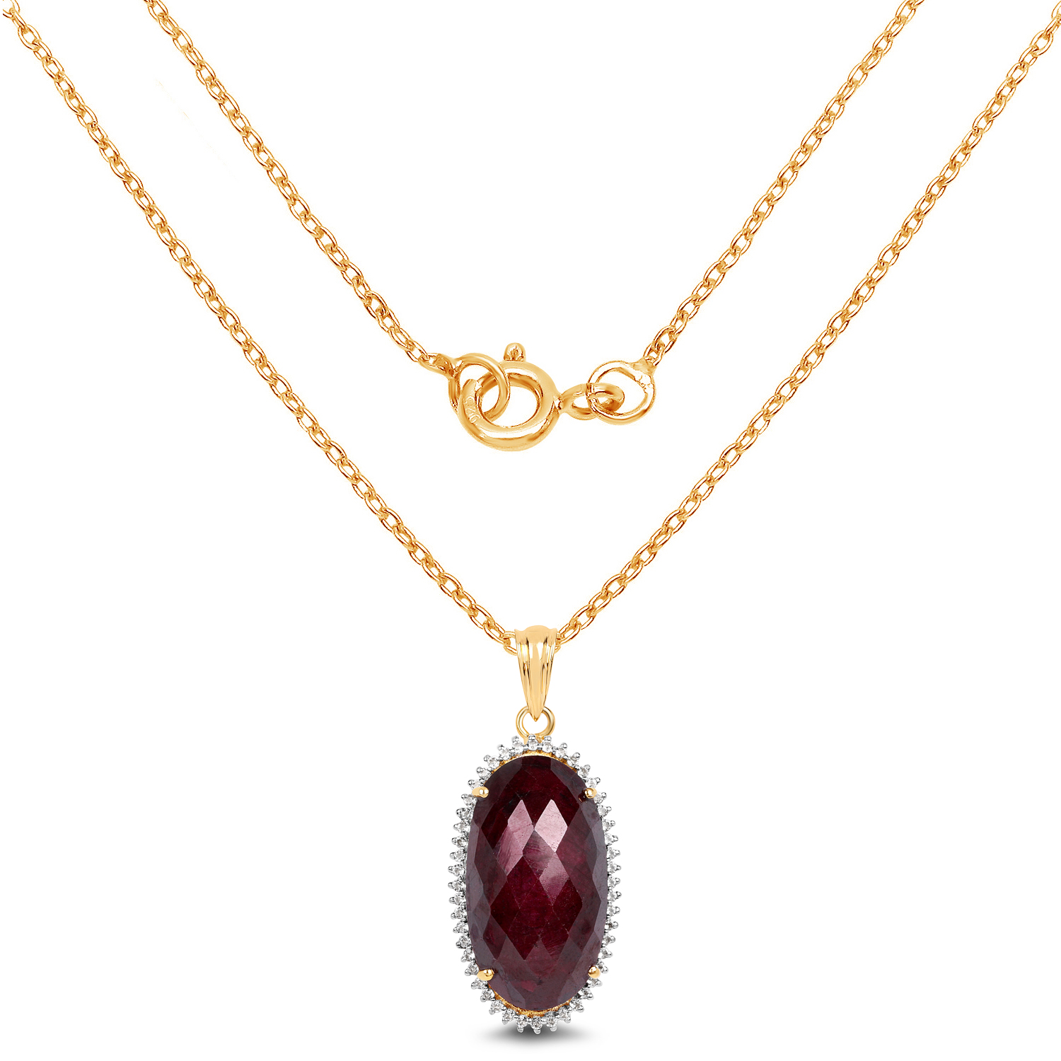 14K Yellow Gold Plated 19.07 Carat Dyed Ruby and White Topaz .925 Sterling Silver Pendant