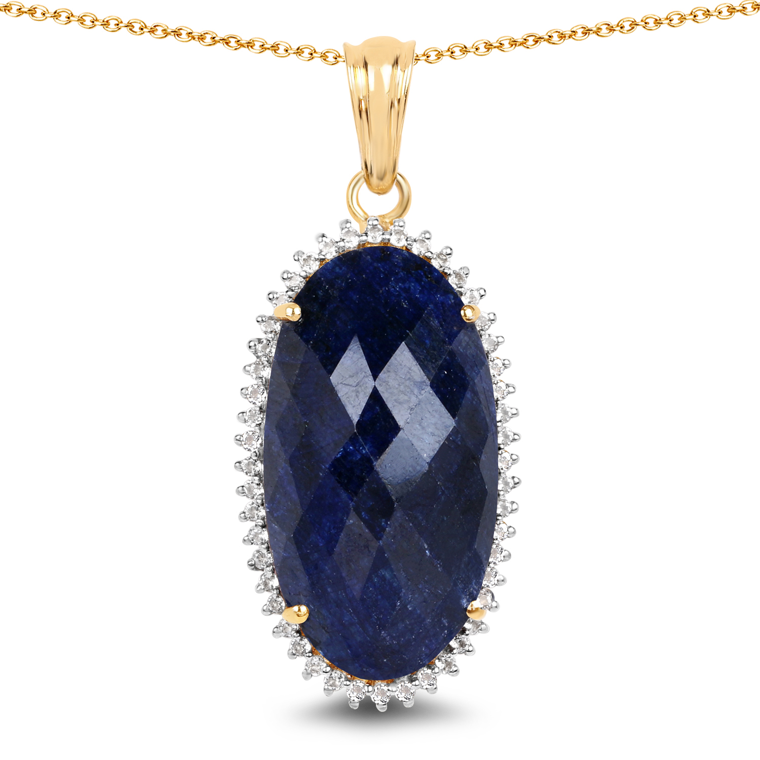 14K Yellow Gold Plated 22.78 Carat Dyed Sapphire and White Topaz .925 Sterling Silver Pendant