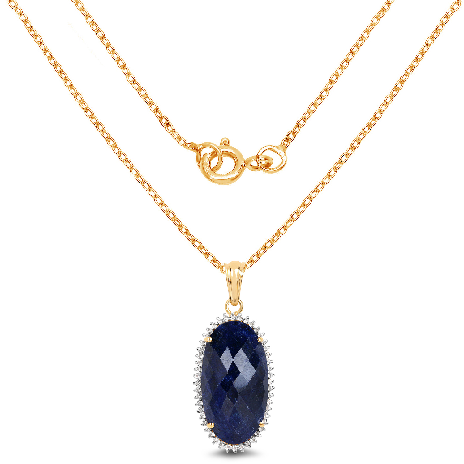 14K Yellow Gold Plated 22.78 Carat Dyed Sapphire and White Topaz .925 Sterling Silver Pendant