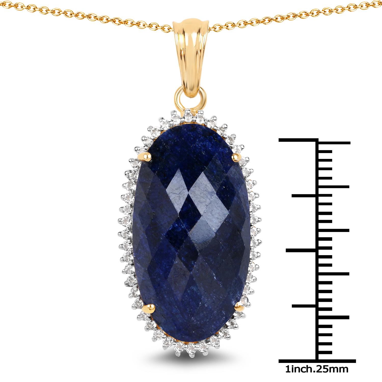 14K Yellow Gold Plated 22.78 Carat Dyed Sapphire and White Topaz .925 Sterling Silver Pendant