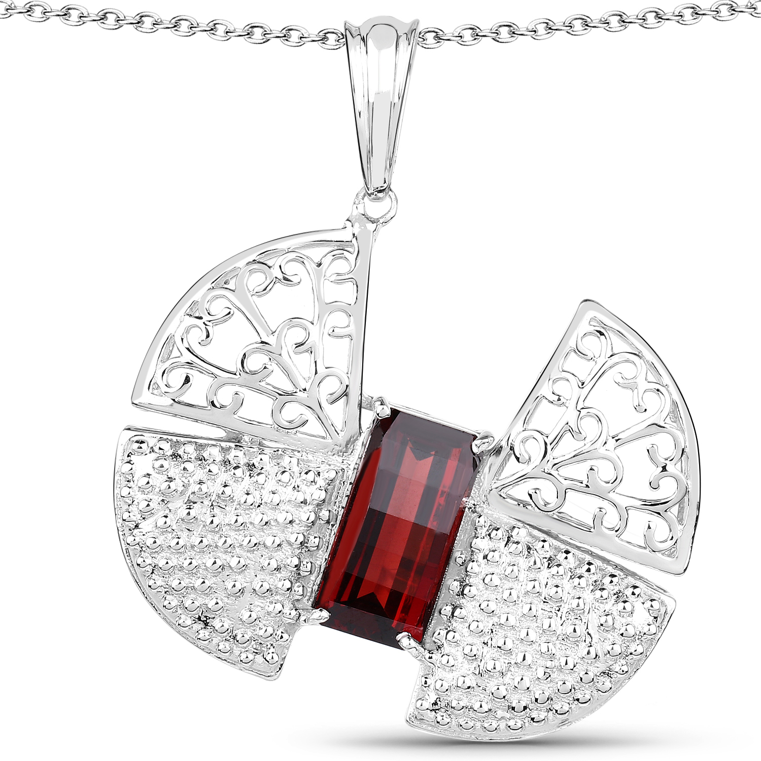 3.95 Carat Genuine Garnet .925 Sterling Silver Pendant