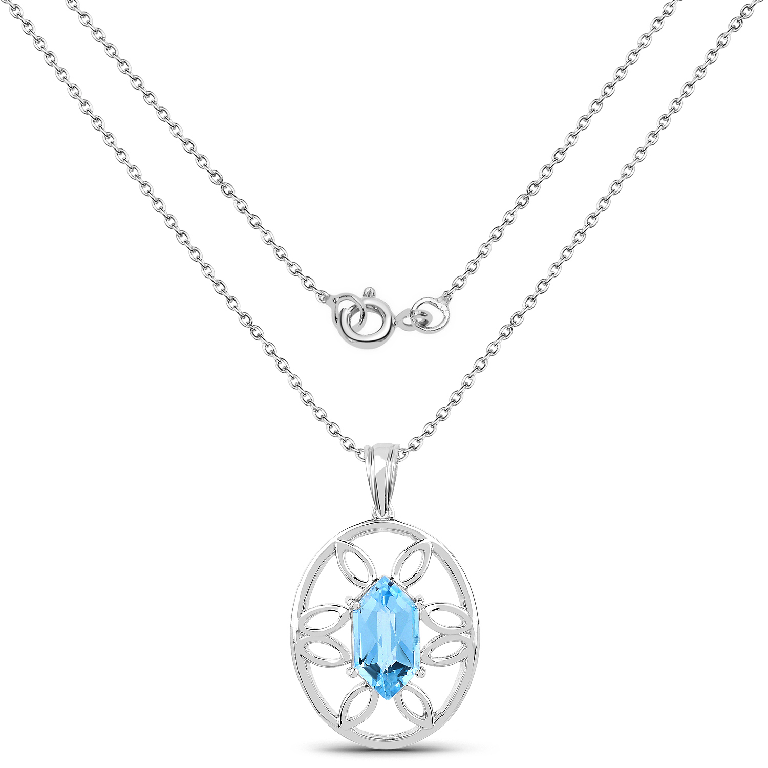 6.17 Carat Genuine Swiss Blue Topaz .925 Sterling Silver Pendant