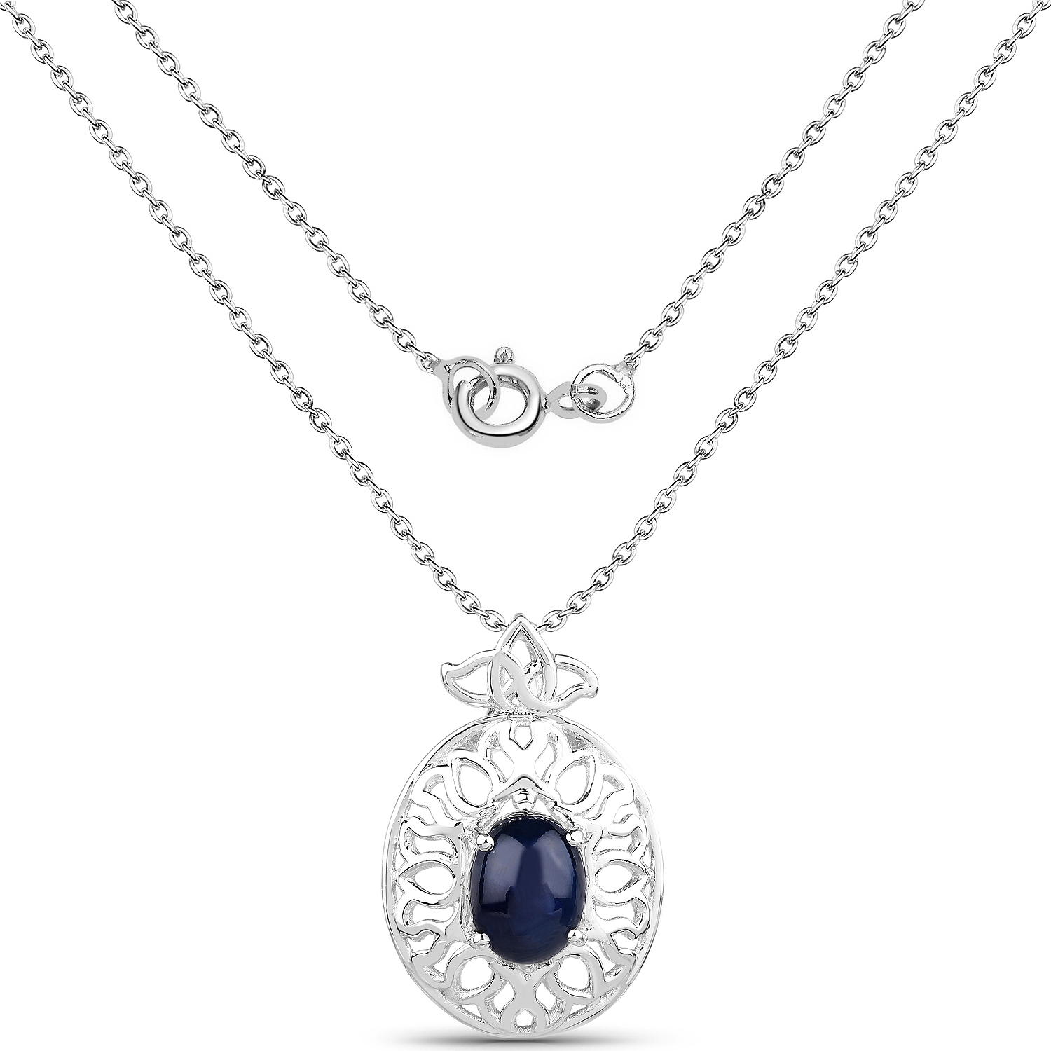 4.50 Carat Genuine Blue Sapphire .925 Sterling Silver Pendant