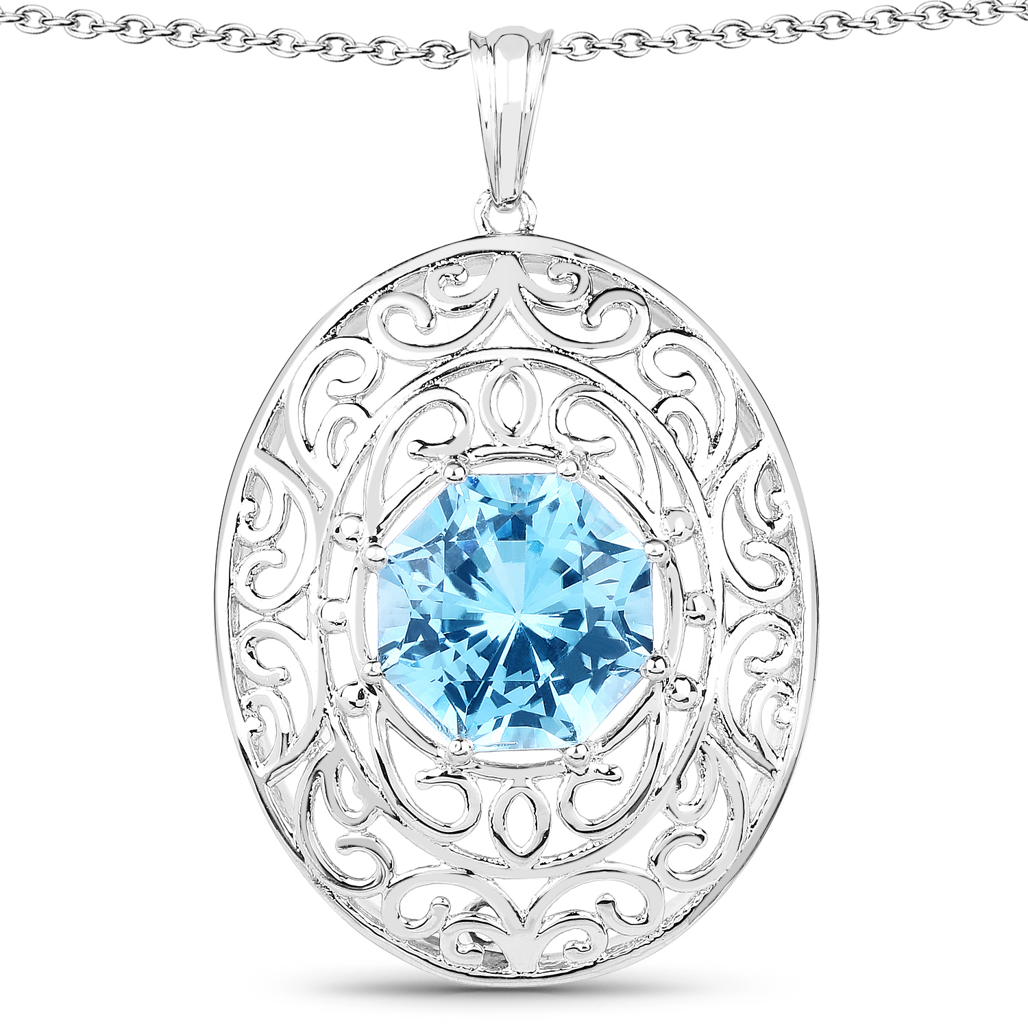 9.68 Carat Genuine Swiss Blue Topaz .925 Sterling Silver Pendant