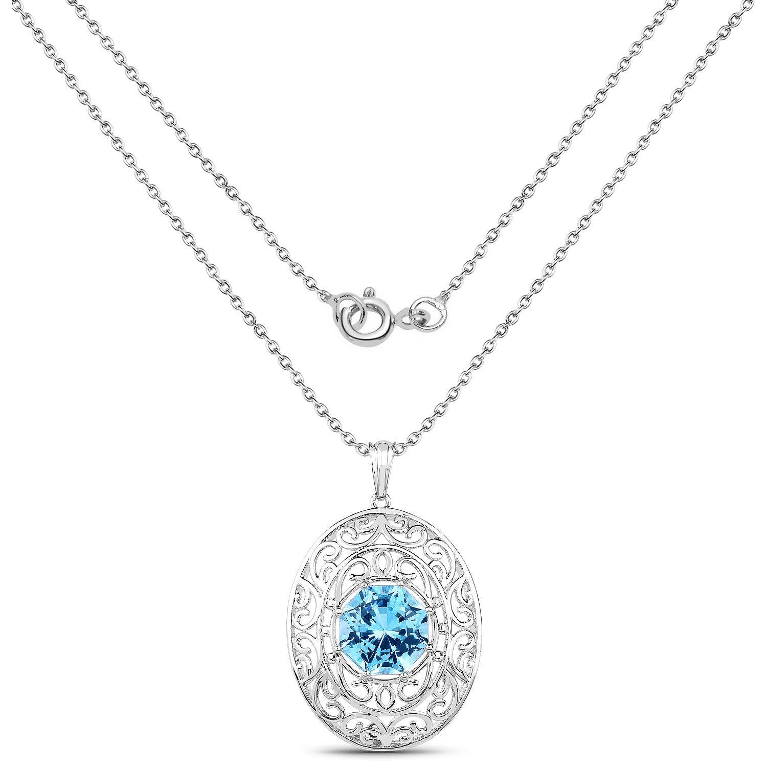 9.68 Carat Genuine Swiss Blue Topaz .925 Sterling Silver Pendant