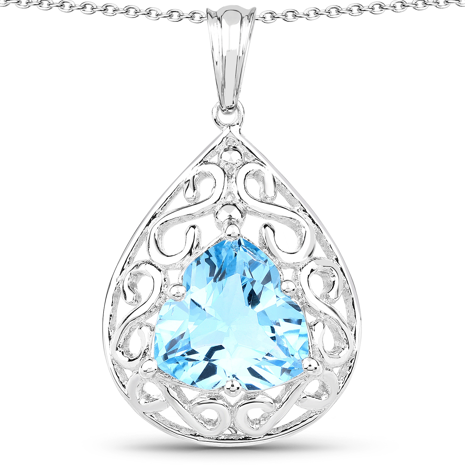 10.98 Carat Genuine Swiss Blue Topaz .925 Sterling Silver Pendant