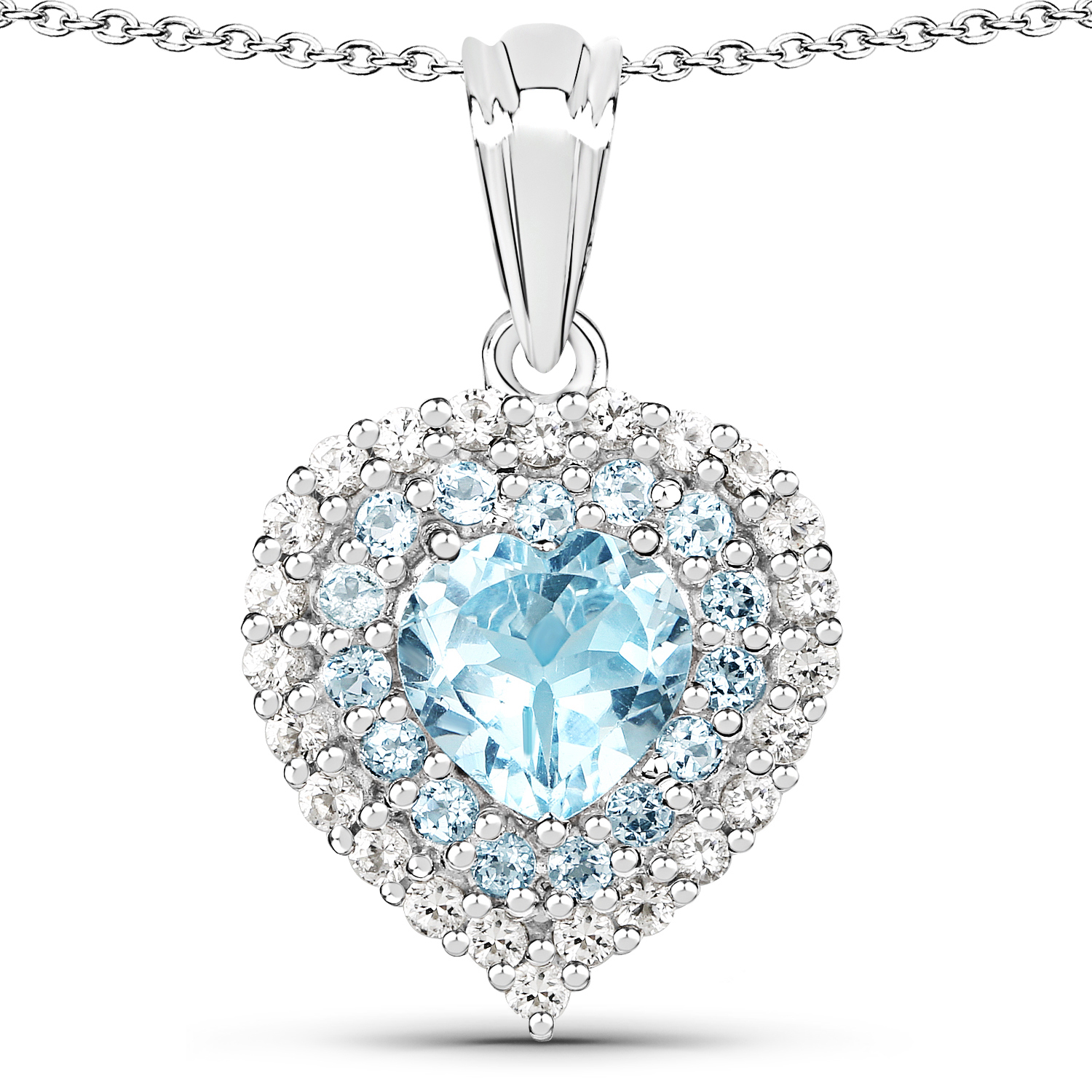 3.37 Carat Genuine Blue Topaz & White Topaz .925 Sterling Silver Pendant