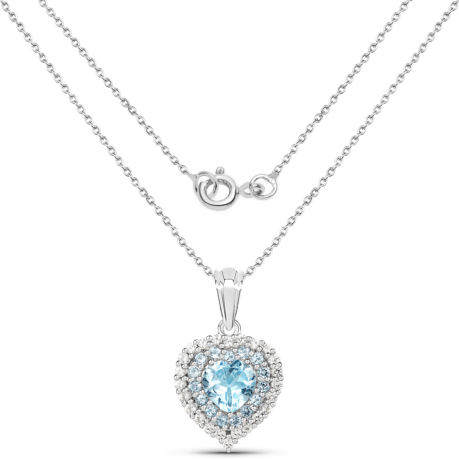 3.37 Carat Genuine Blue Topaz & White Topaz .925 Sterling Silver Pendant