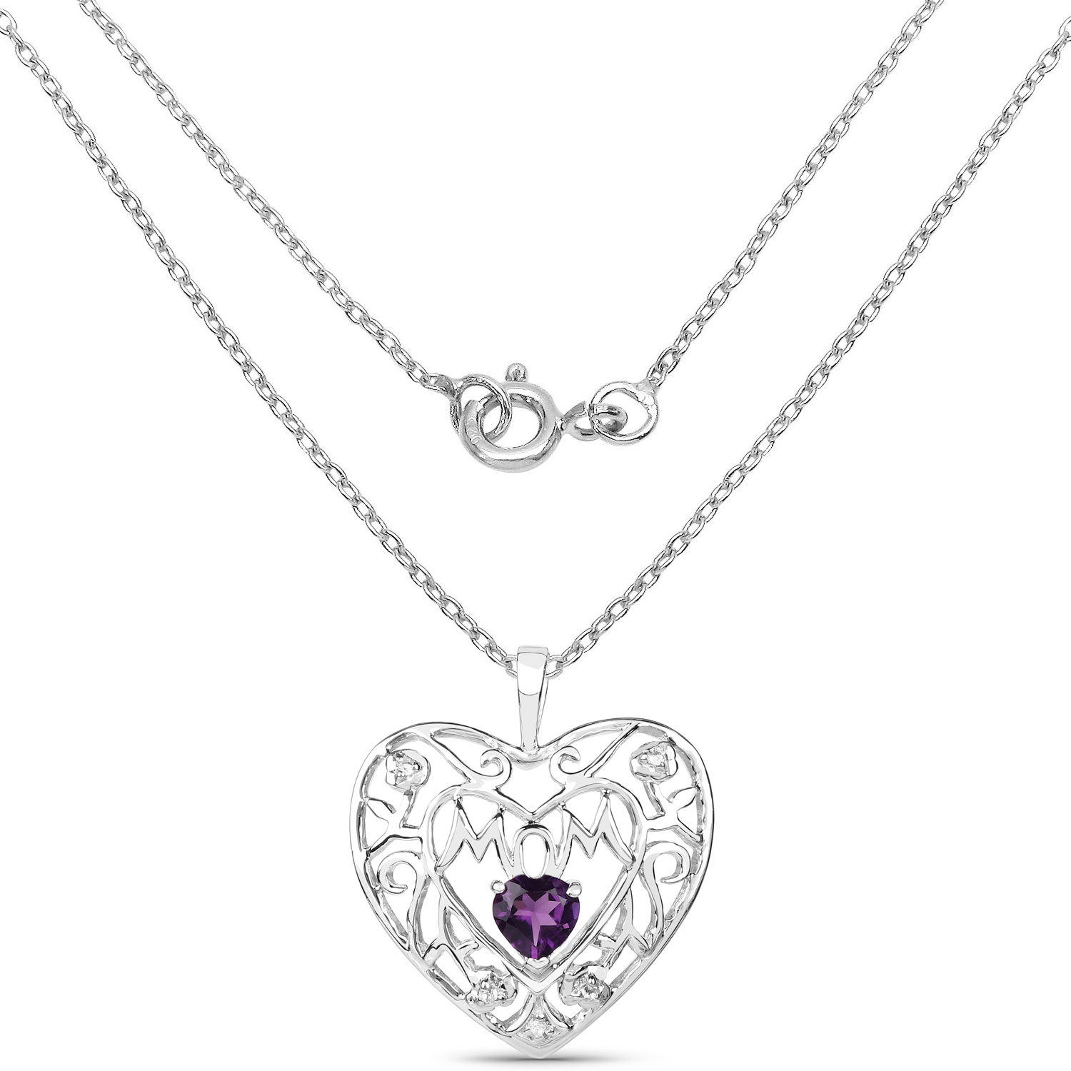 0.50 Carat Genuine Amethyst and White Topaz .925 Sterling Silver Pendant