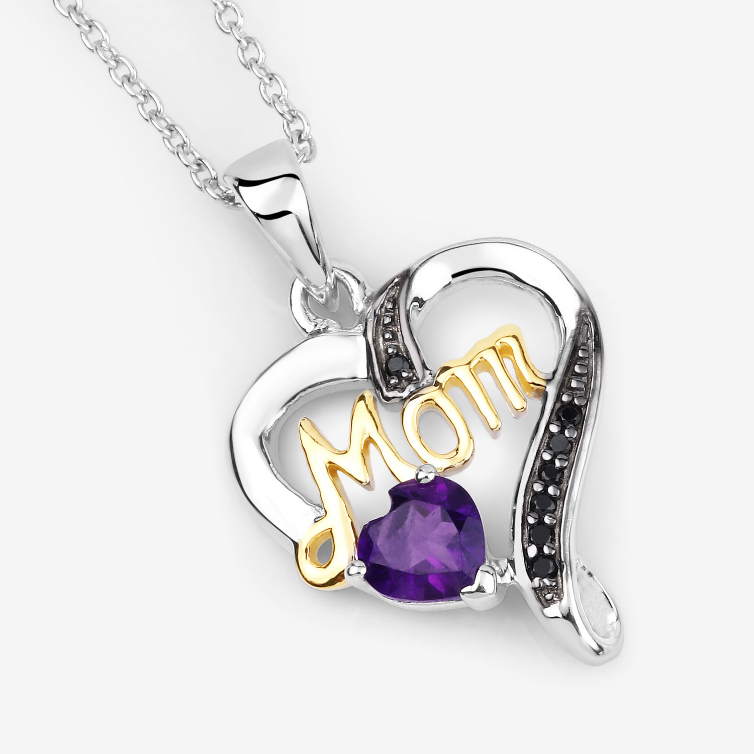 0.48 Carat Genuine Amethyst and Black Spinel .925 Sterling Silver Pendant