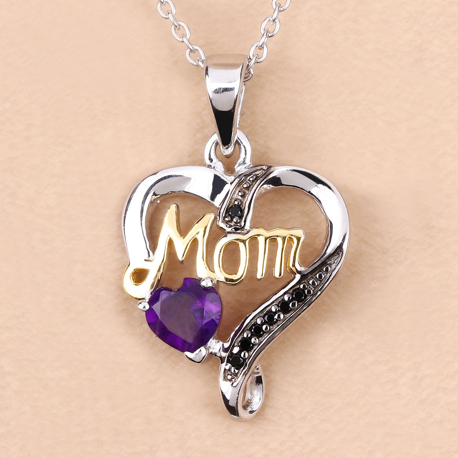 0.48 Carat Genuine Amethyst and Black Spinel .925 Sterling Silver Pendant