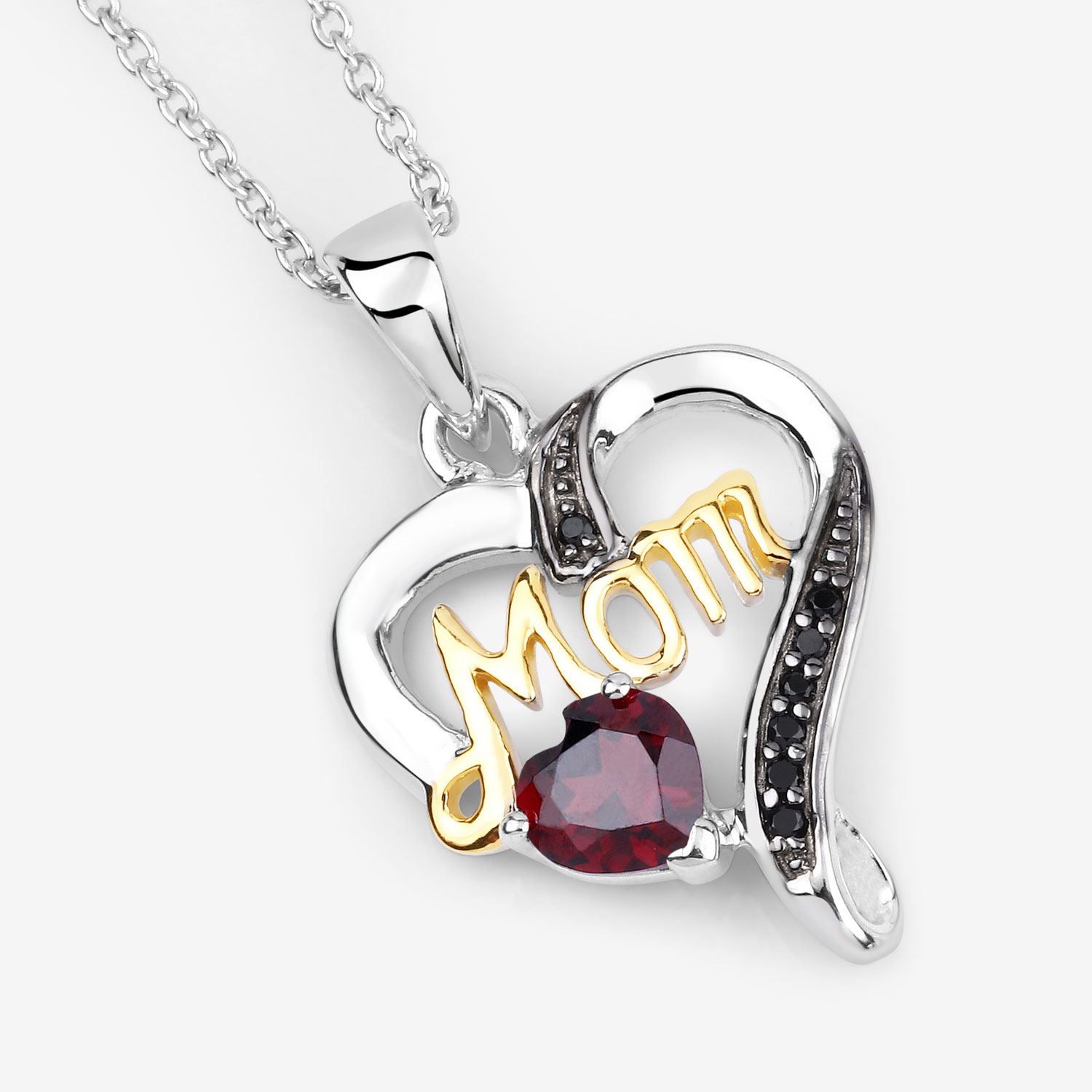 0.55 Carat Genuine Garnet and Black Spinel .925 Sterling Silver Pendant