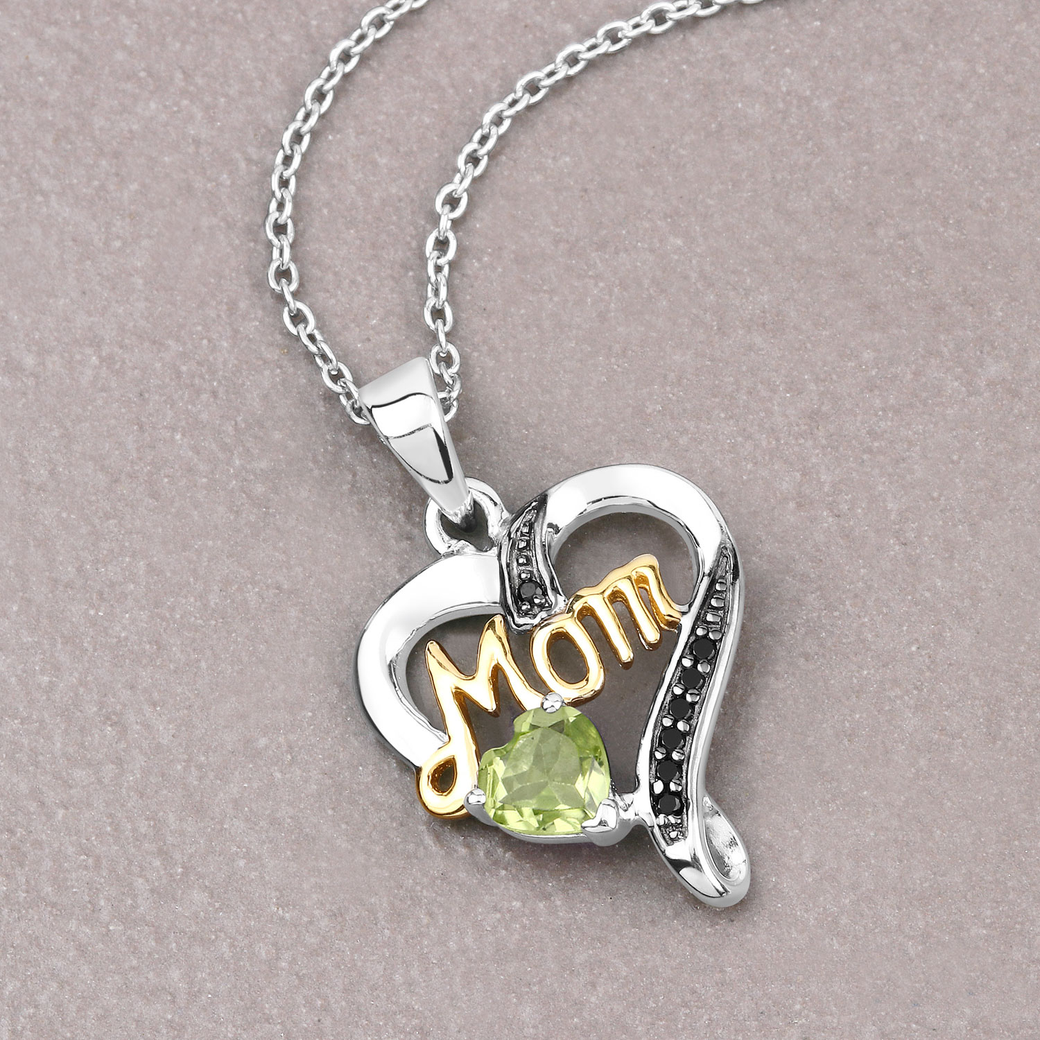 0.49 Carat Genuine Peridot and Black Spinel .925 Sterling Silver Pendant
