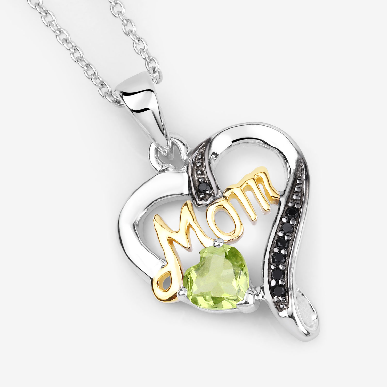 0.49 Carat Genuine Peridot and Black Spinel .925 Sterling Silver Pendant