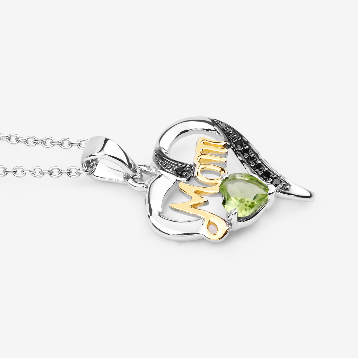 0.49 Carat Genuine Peridot and Black Spinel .925 Sterling Silver Pendant