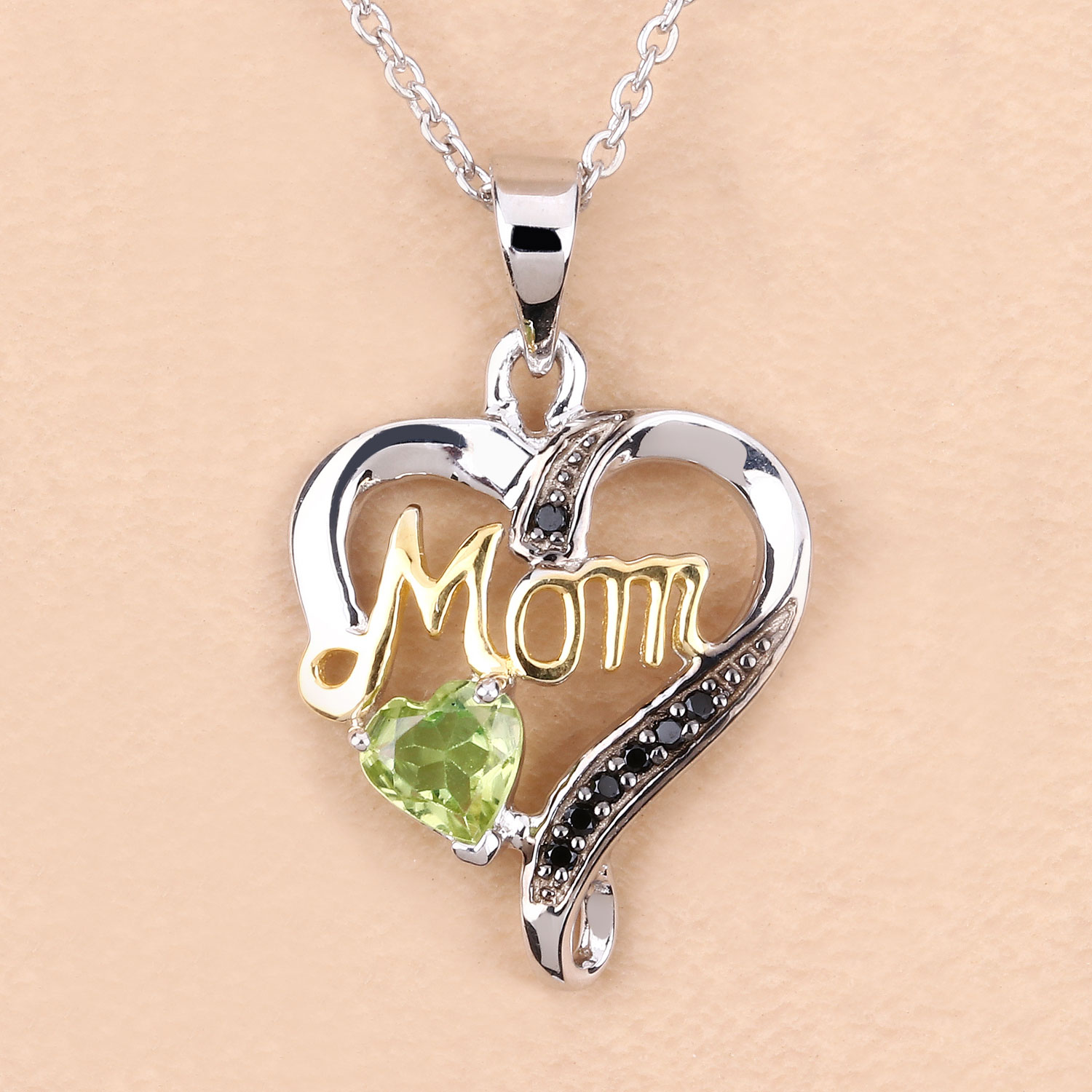 0.49 Carat Genuine Peridot and Black Spinel .925 Sterling Silver Pendant