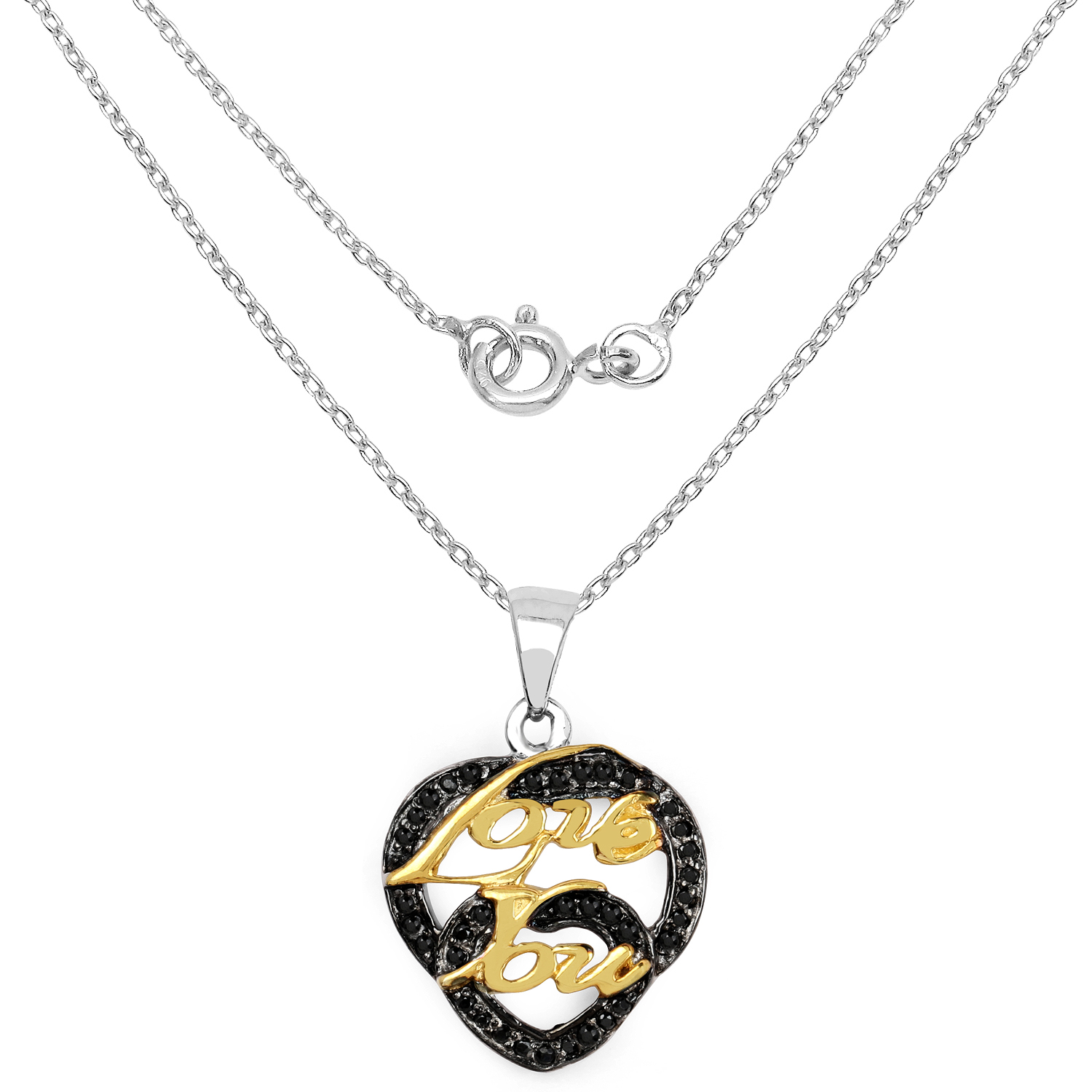 Two Tone Plated 0.18 Carat Genuine Black Spinel .925 Sterling Silver Pendant