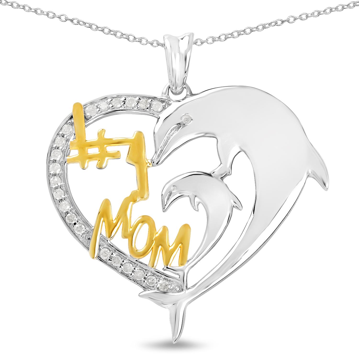 Two Tone Plated 0.14 Carat Genuine White Diamond .925 Sterling Silver Pendant