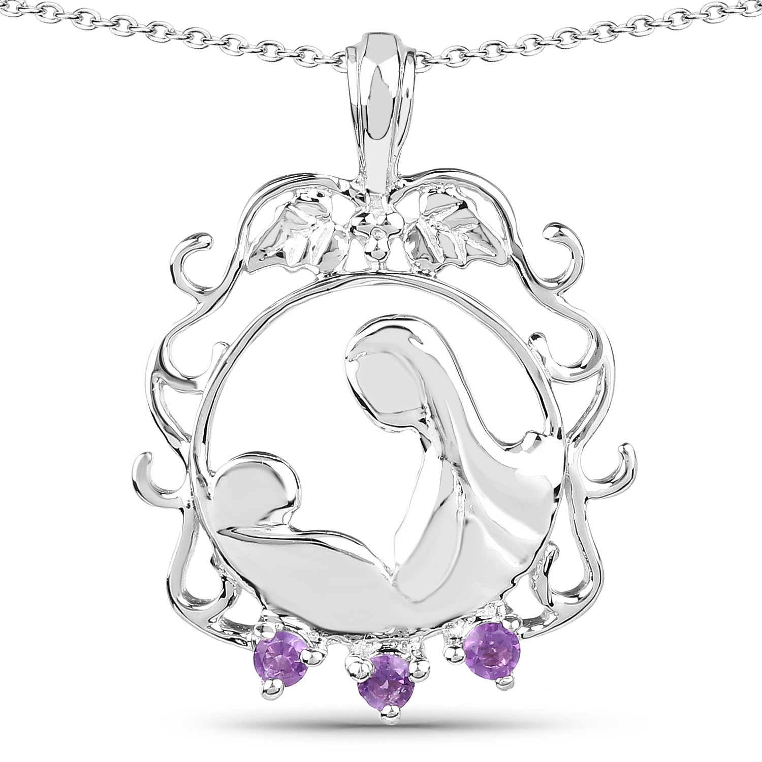 0.09 Carat Genuine Amethyst .925 Sterling Silver Pendant