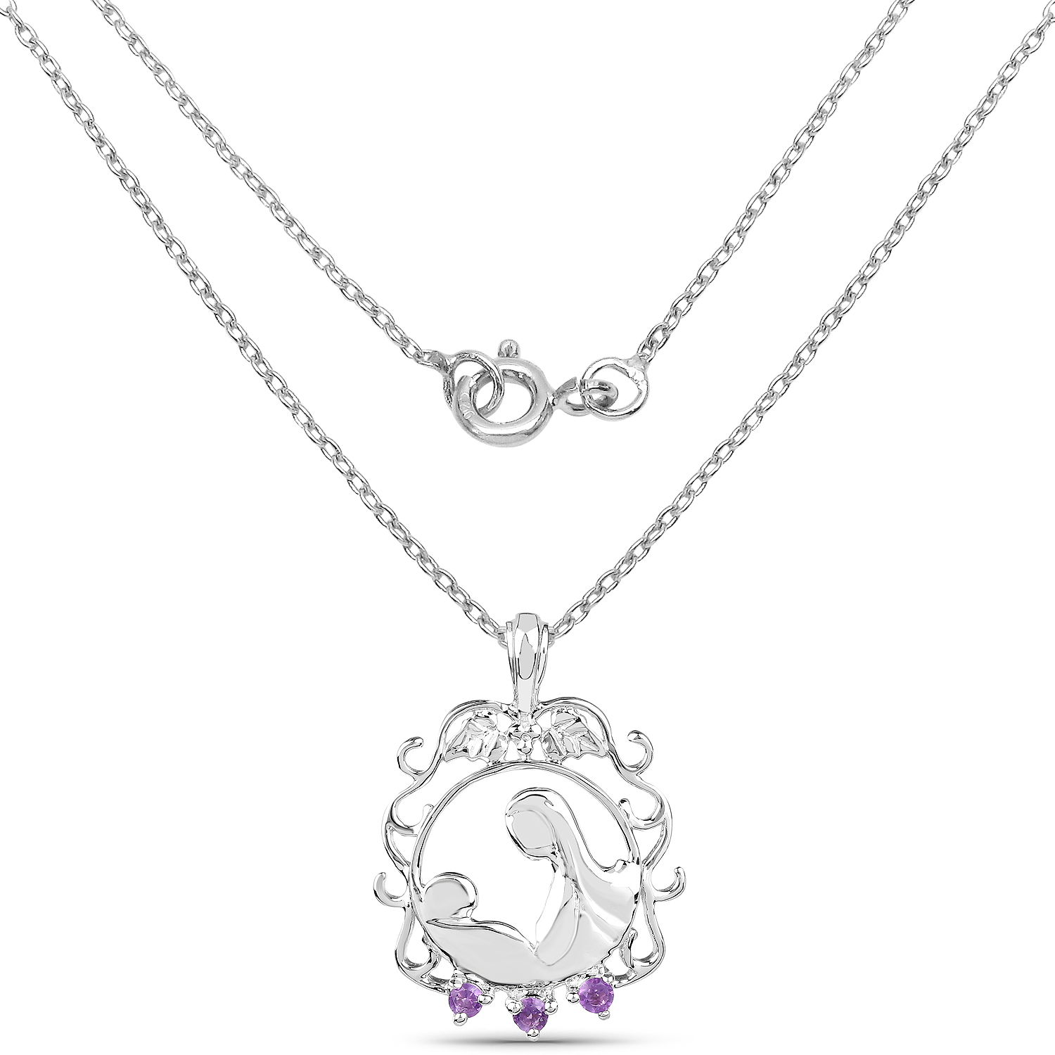 0.09 Carat Genuine Amethyst .925 Sterling Silver Pendant