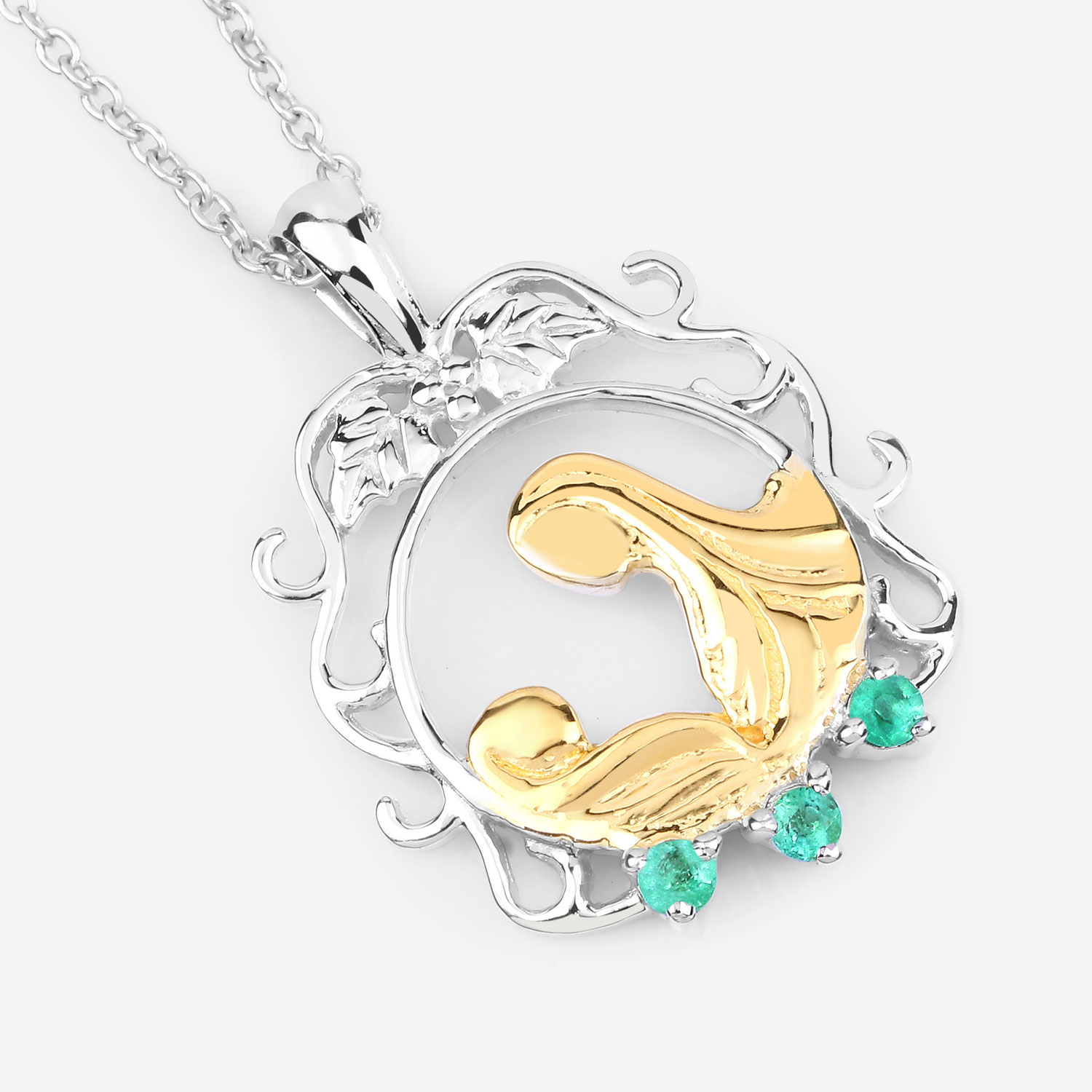 0.09 Carat Genuine Emerald .925 Sterling Silver Pendant