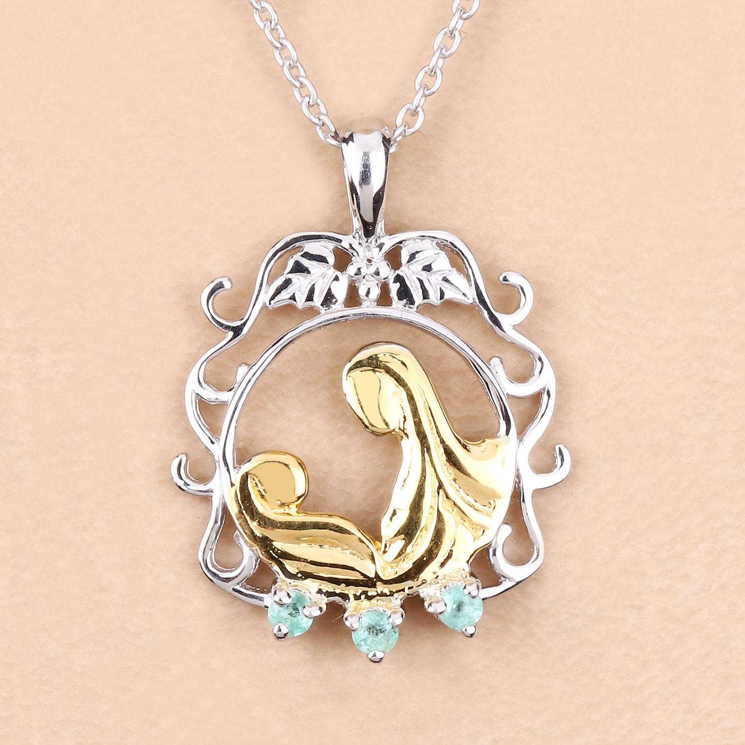 0.09 Carat Genuine Emerald .925 Sterling Silver Pendant