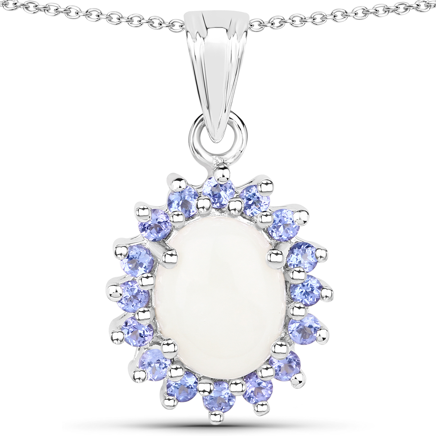 2.26 Carat Genuine Opal and Tanzanite .925 Sterling Silver Pendant