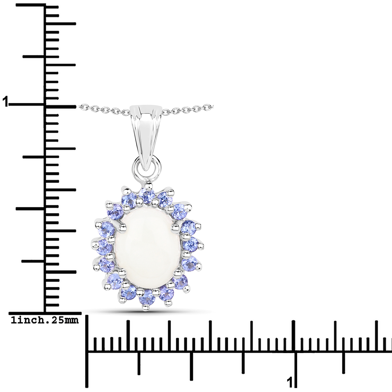 2.26 Carat Genuine Opal and Tanzanite .925 Sterling Silver Pendant