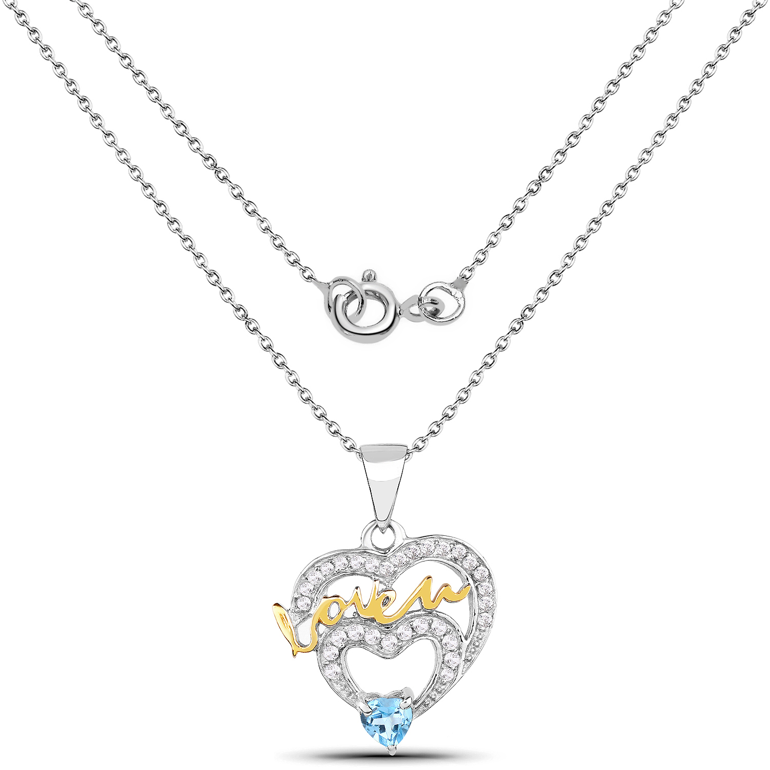 0.44 Carat Genuine Swiss Blue Topaz and White Topaz .925 Sterling Silver Pendant