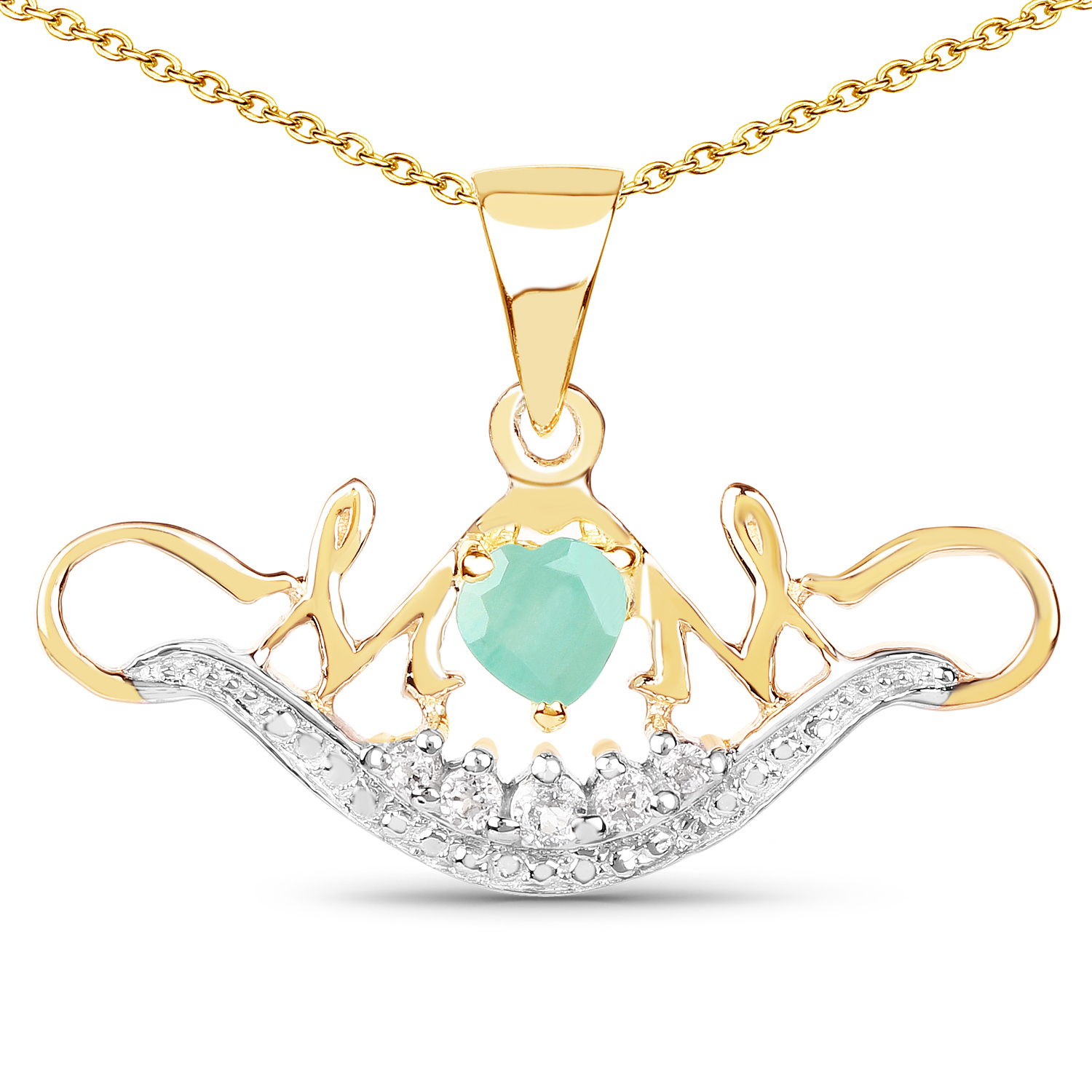 14K Yellow Gold Plated 0.62 Carat Genuine Emerald and White Topaz .925 Sterling Silver Pendant