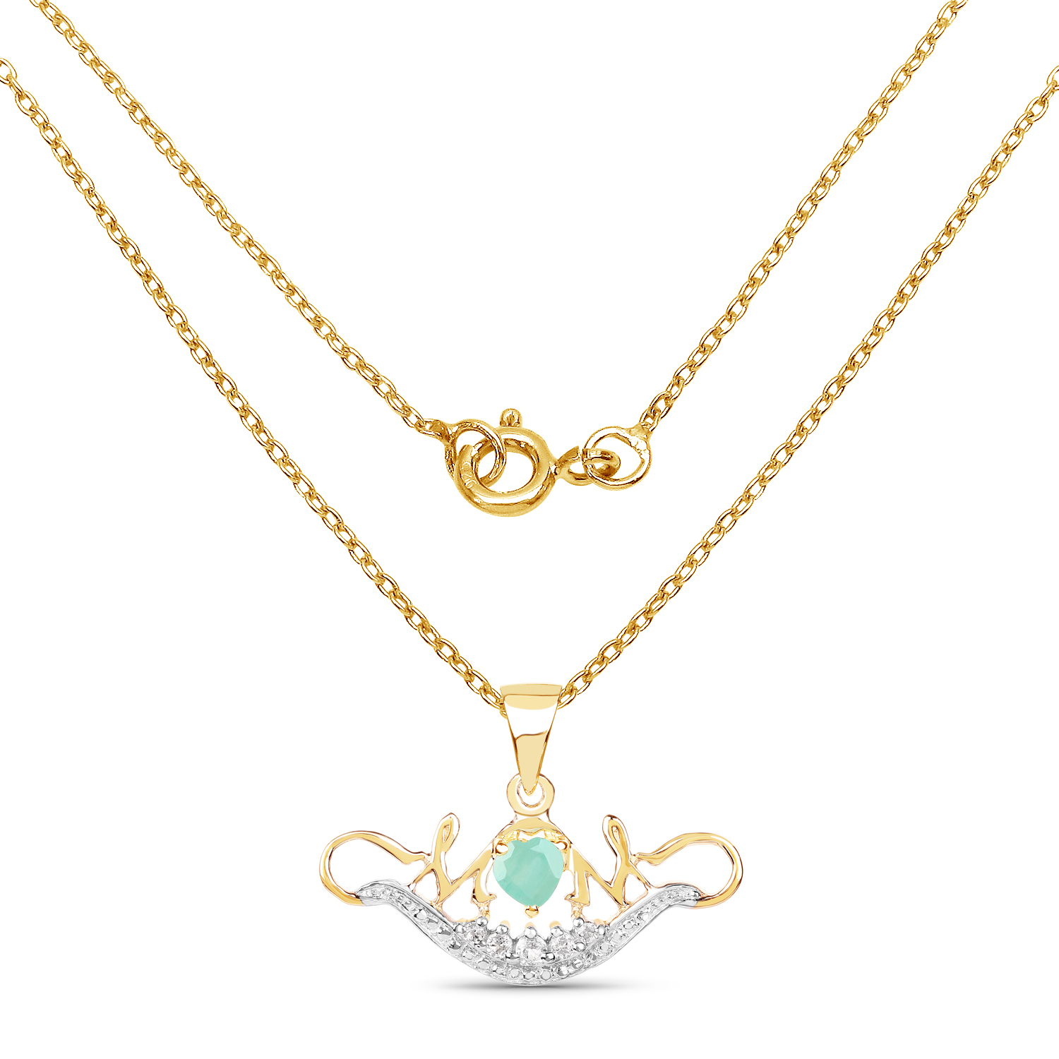 14K Yellow Gold Plated 0.62 Carat Genuine Emerald and White Topaz .925 Sterling Silver Pendant