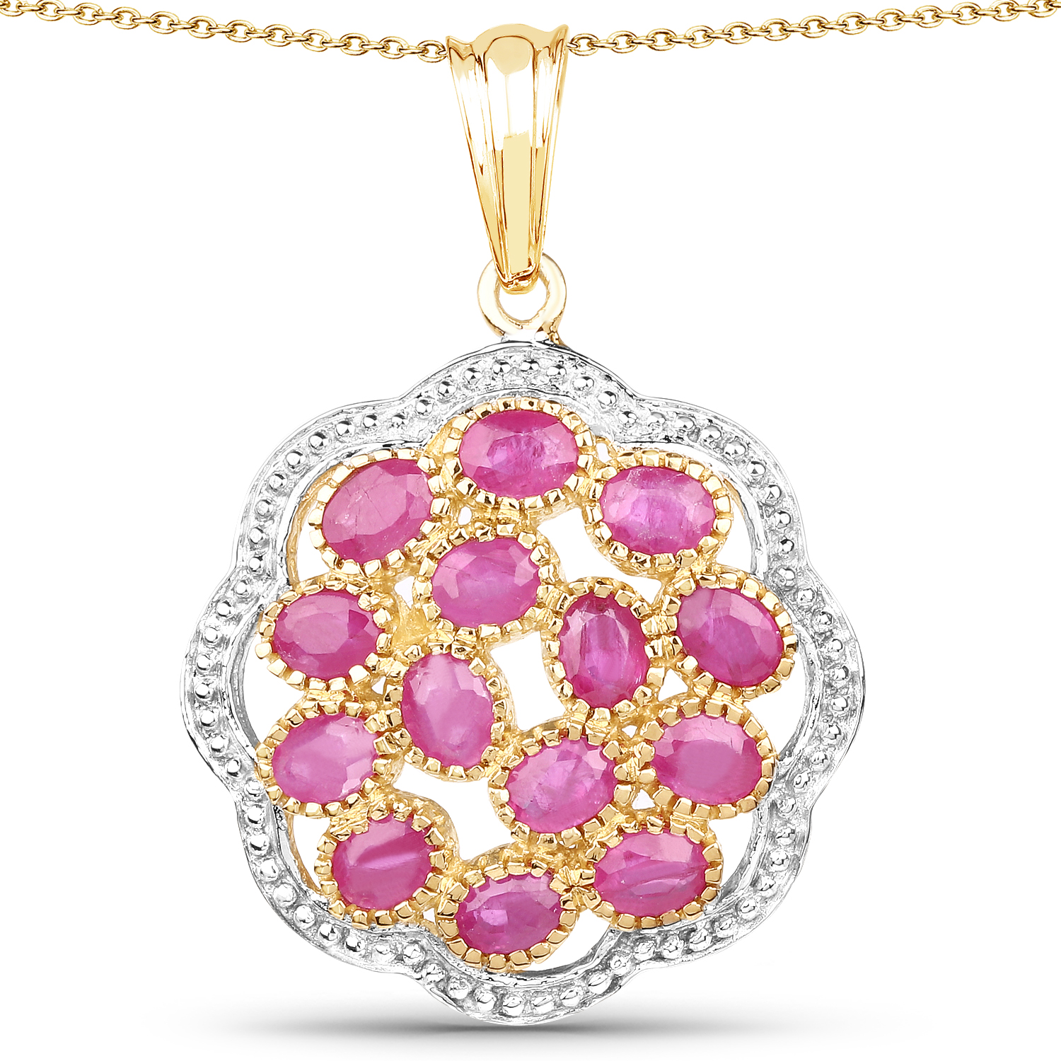 14K Yellow Gold Plated 3.08 Carat Genuine Ruby .925 Sterling Silver Pendant