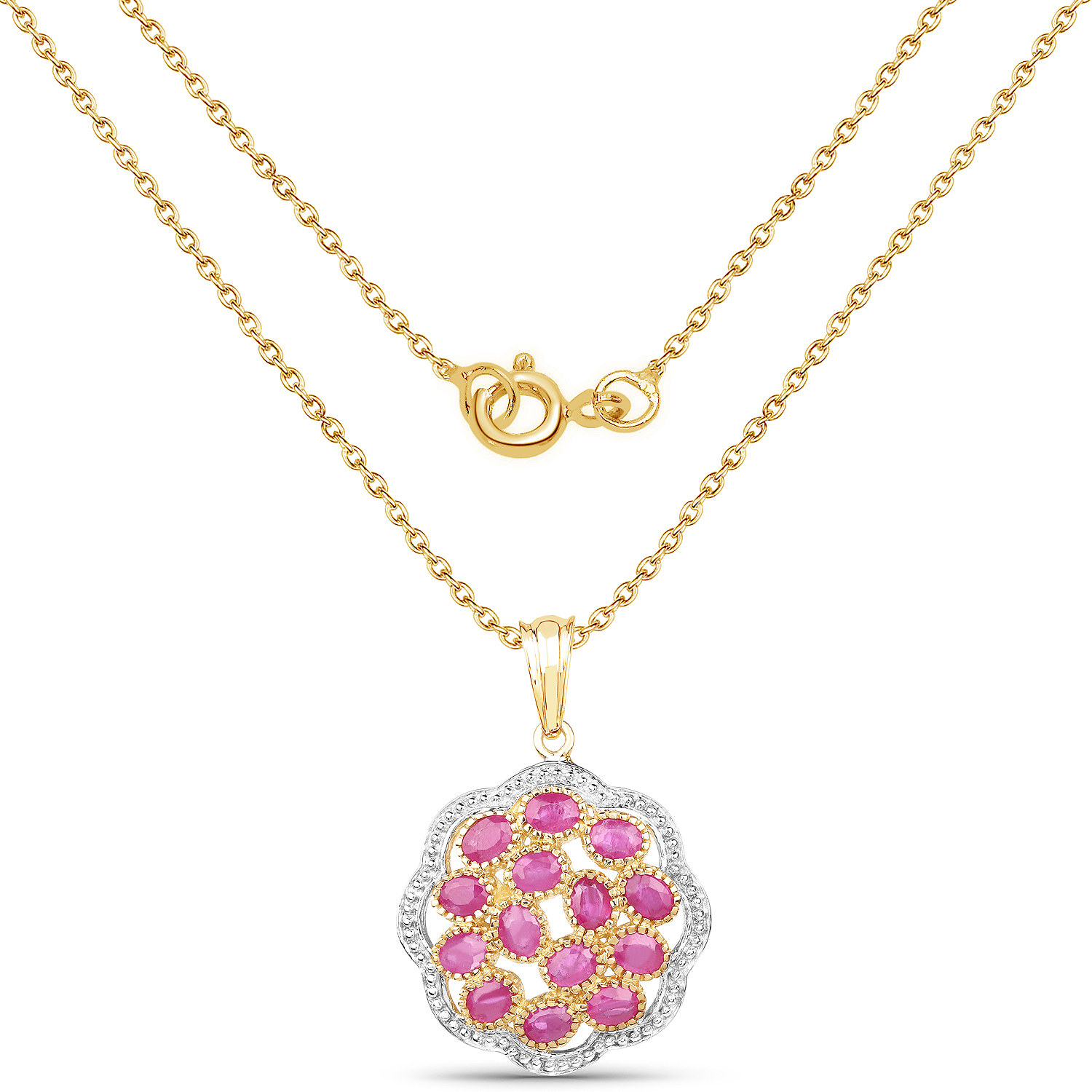 14K Yellow Gold Plated 3.08 Carat Genuine Ruby .925 Sterling Silver Pendant