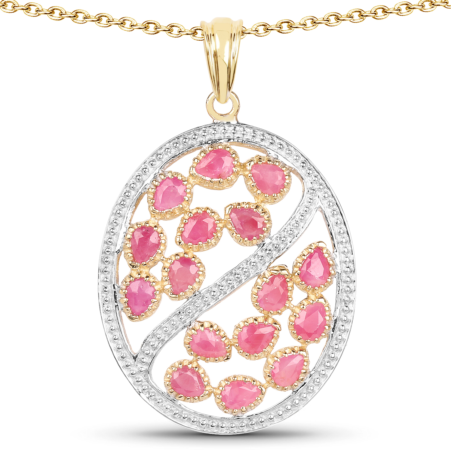 14K Yellow Gold Plated 3.20 Carat Genuine Ruby .925 Sterling Silver Pendant