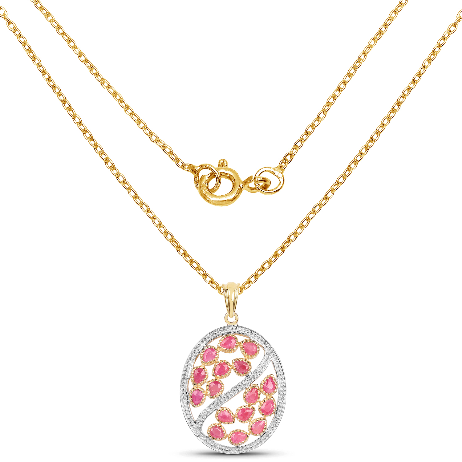 14K Yellow Gold Plated 3.20 Carat Genuine Ruby .925 Sterling Silver Pendant