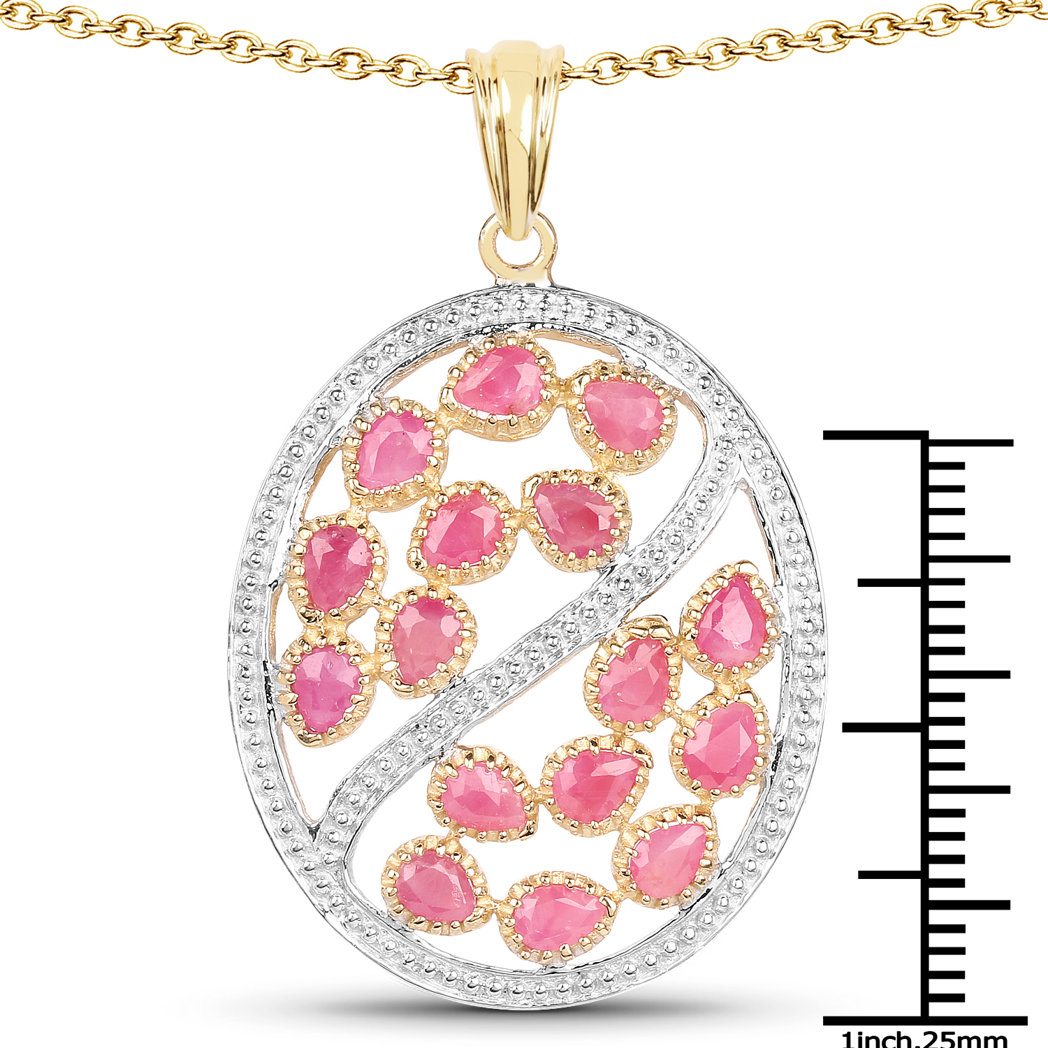 14K Yellow Gold Plated 3.20 Carat Genuine Ruby .925 Sterling Silver Pendant