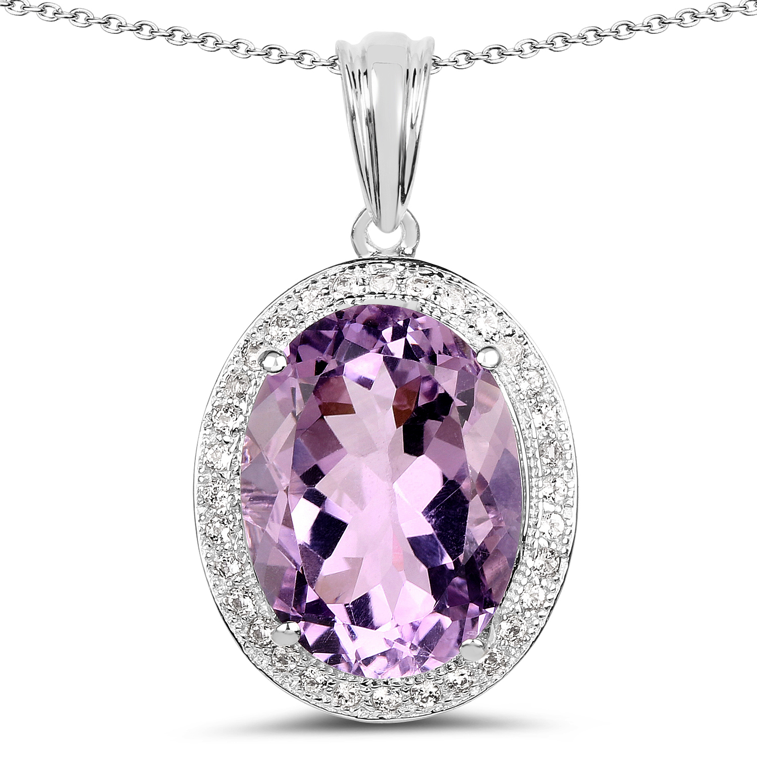 8.36 Carat Genuine Amethyst and White Topaz .925 Sterling Silver Pendant