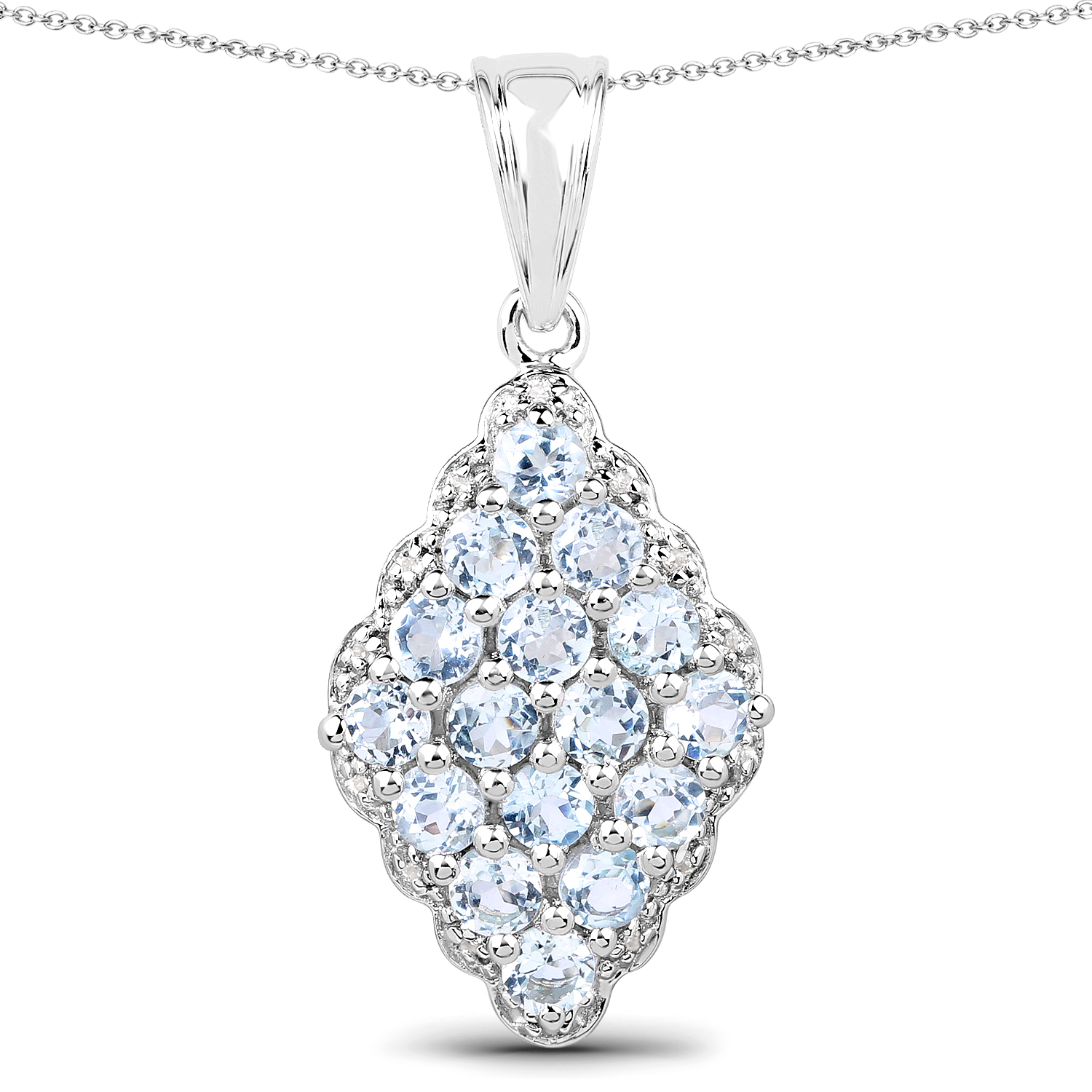 1.99 Carat Genuine Blue Topaz and White Topaz .925 Sterling Silver Pendant