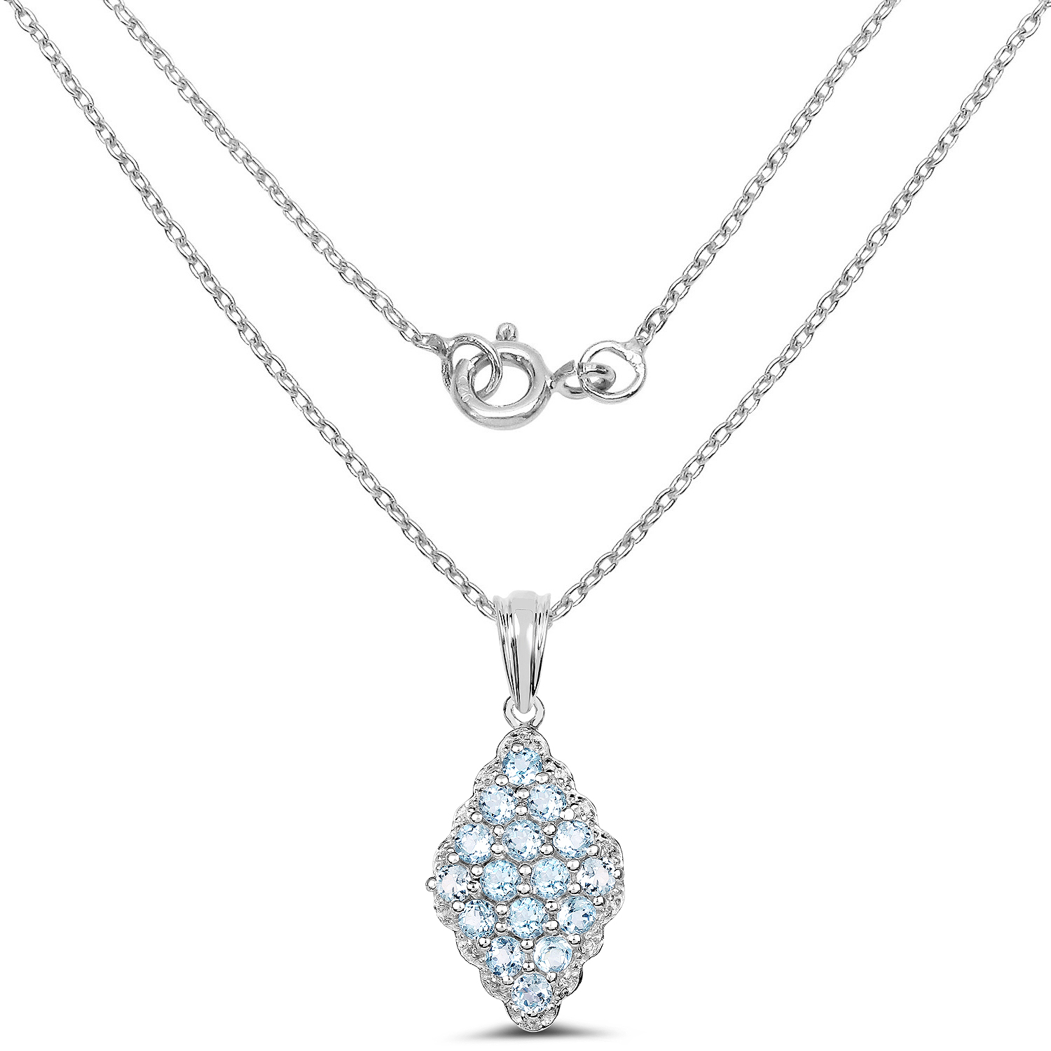 1.99 Carat Genuine Blue Topaz and White Topaz .925 Sterling Silver Pendant