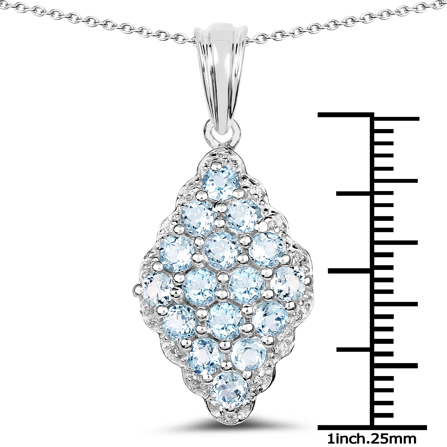 1.99 Carat Genuine Blue Topaz and White Topaz .925 Sterling Silver Pendant