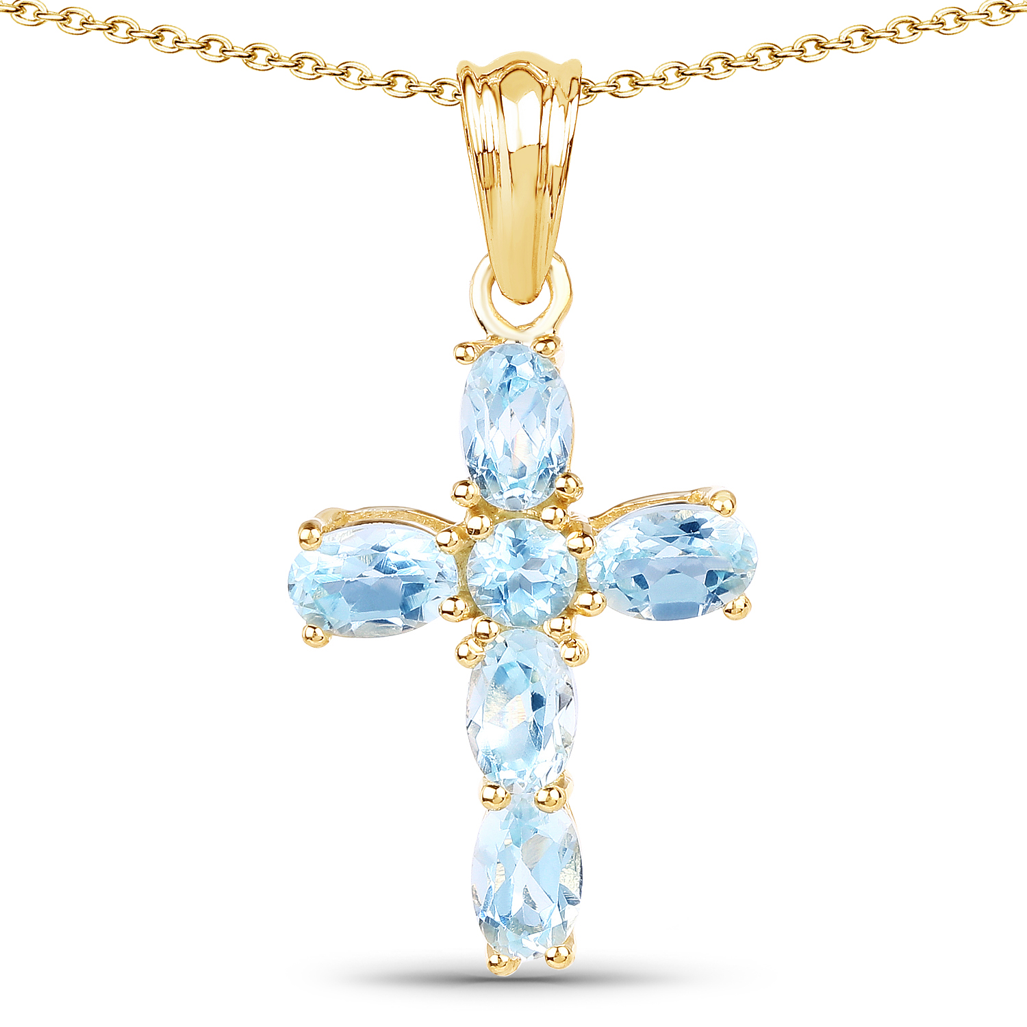 14K Yellow Gold Plated 2.87 Carat Genuine Blue Topaz .925 Sterling Silver Pendant