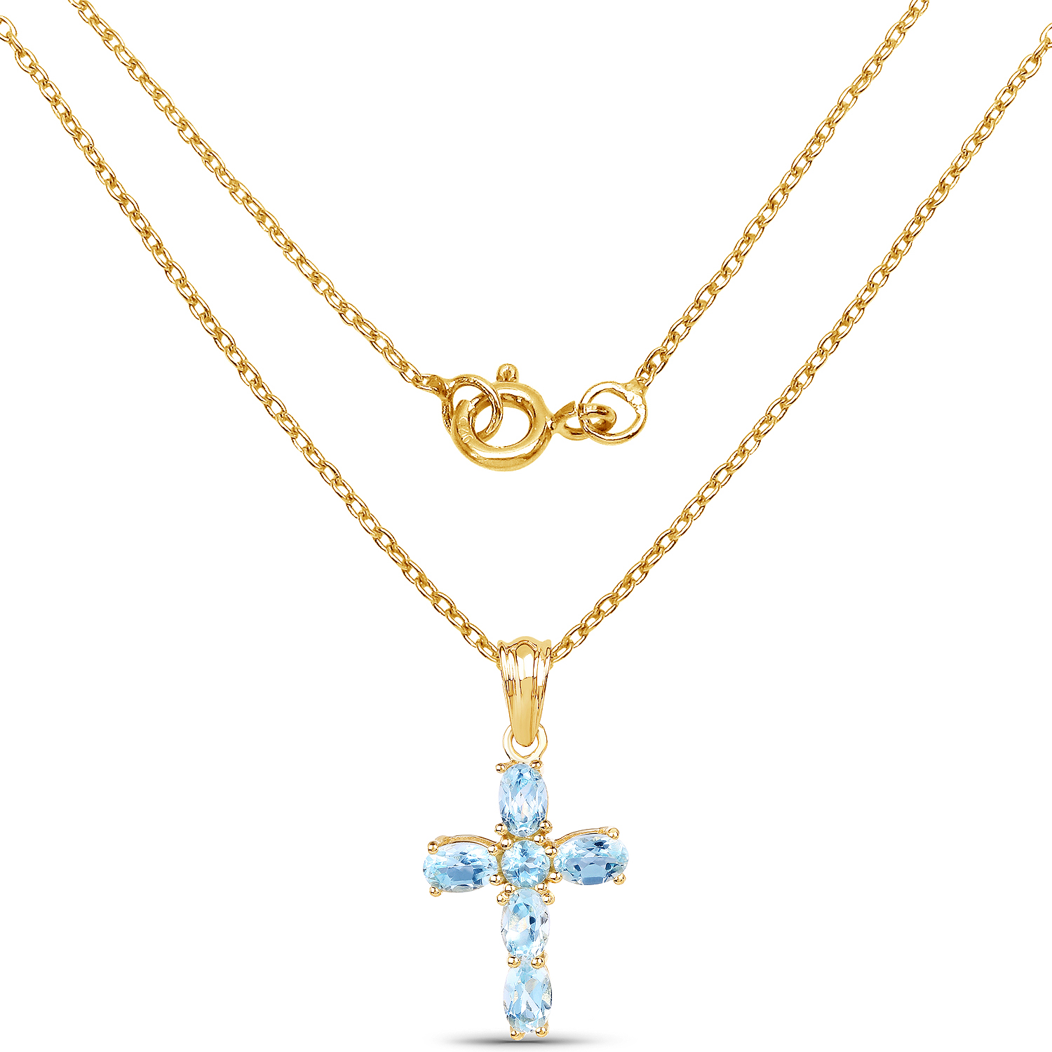 14K Yellow Gold Plated 2.87 Carat Genuine Blue Topaz .925 Sterling Silver Pendant