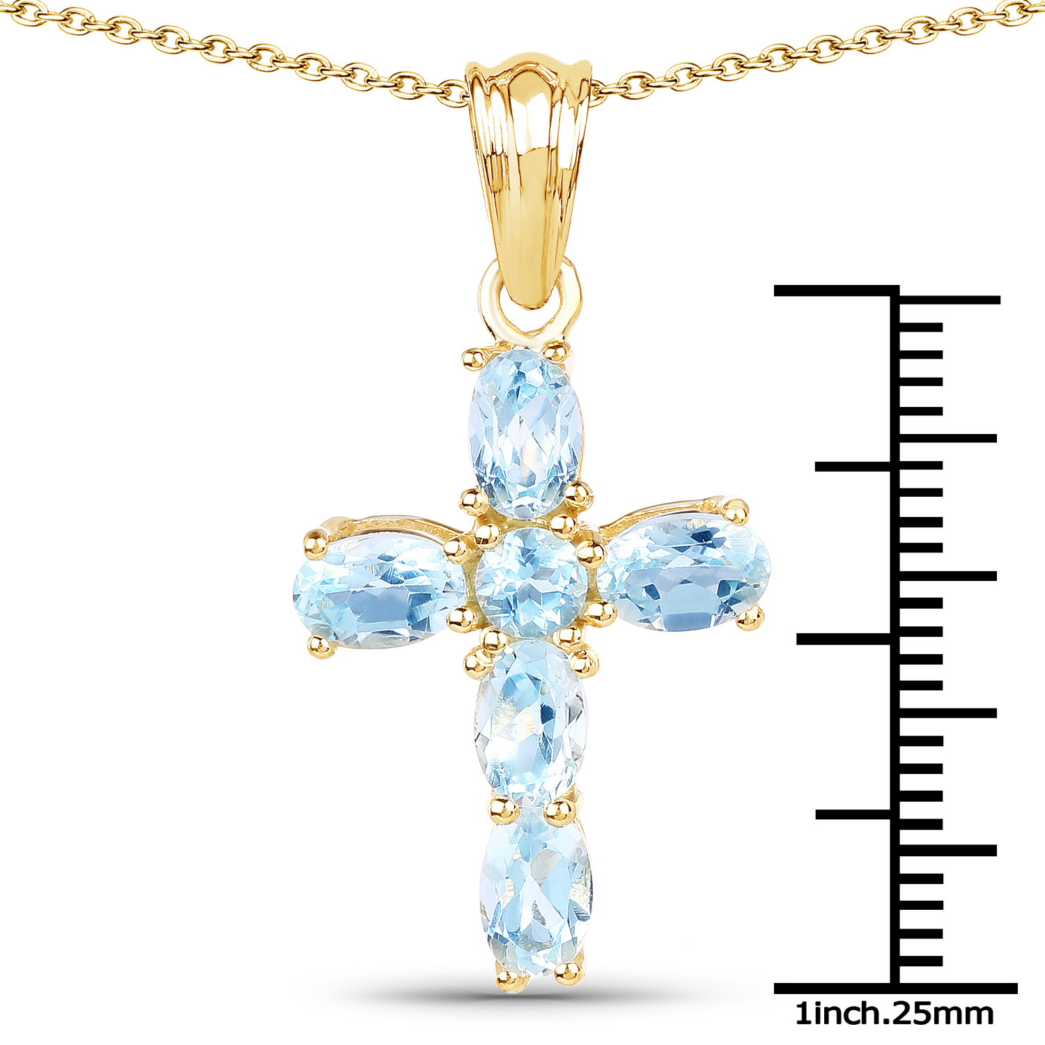 14K Yellow Gold Plated 2.87 Carat Genuine Blue Topaz .925 Sterling Silver Pendant