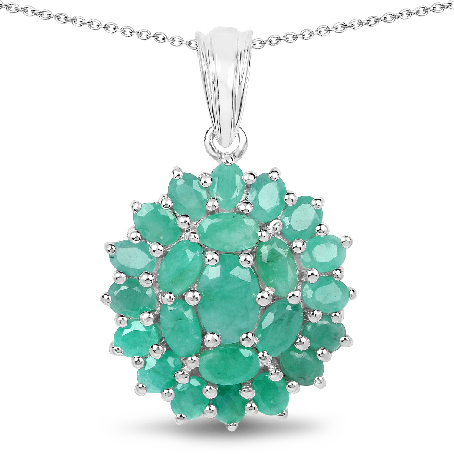 4.09 Carat Genuine Emerald .925 Sterling Silver Pendant