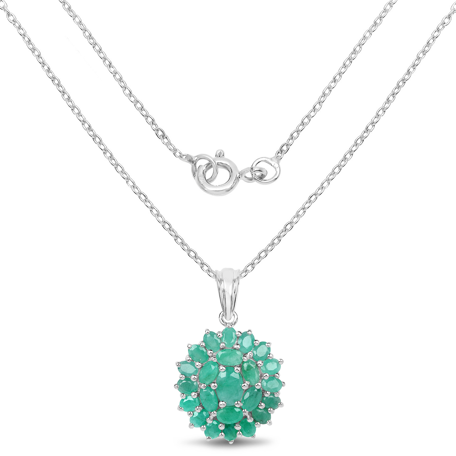 4.09 Carat Genuine Emerald .925 Sterling Silver Pendant