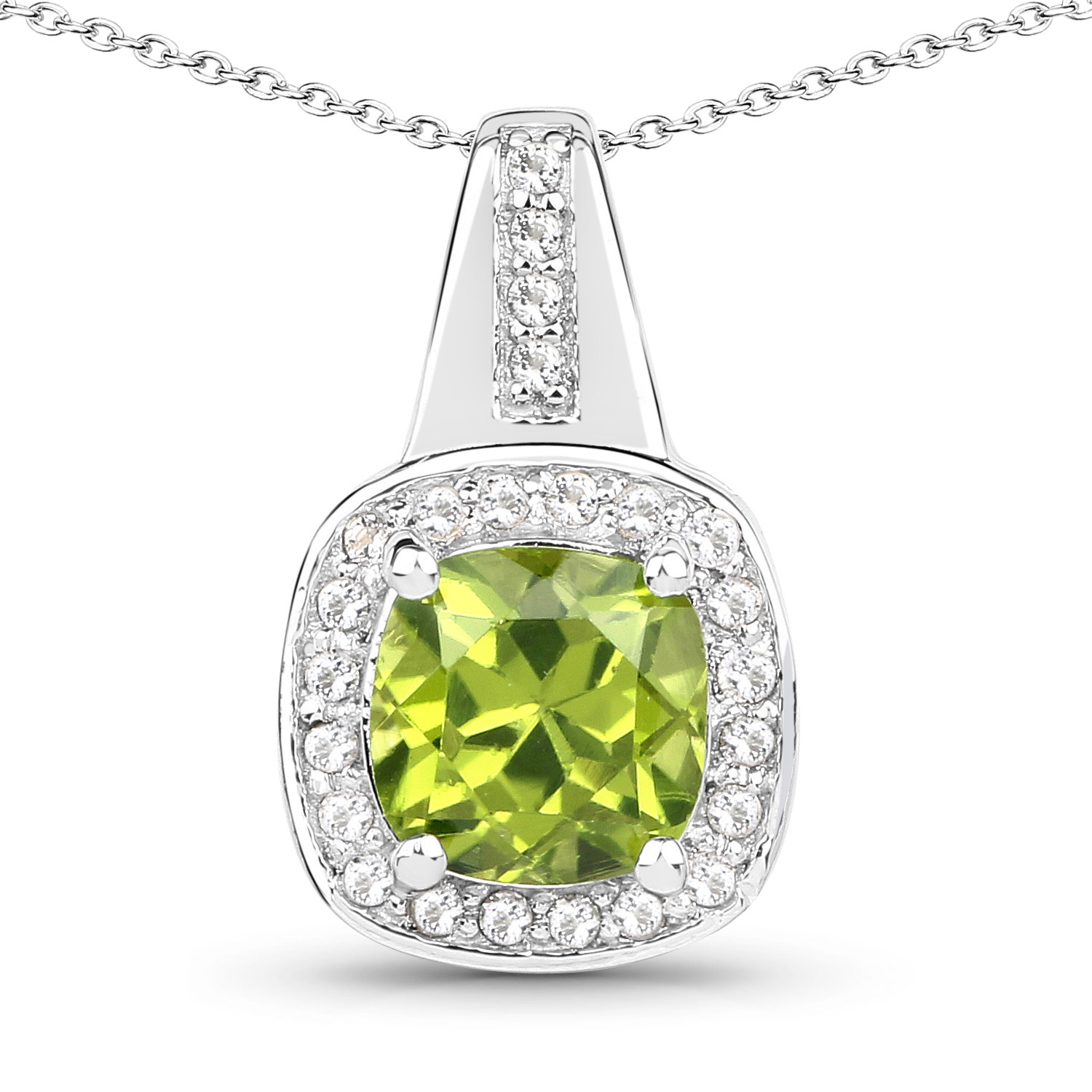 1.74 Carat Genuine Peridot and White Topaz .925 Sterling Silver Pendant